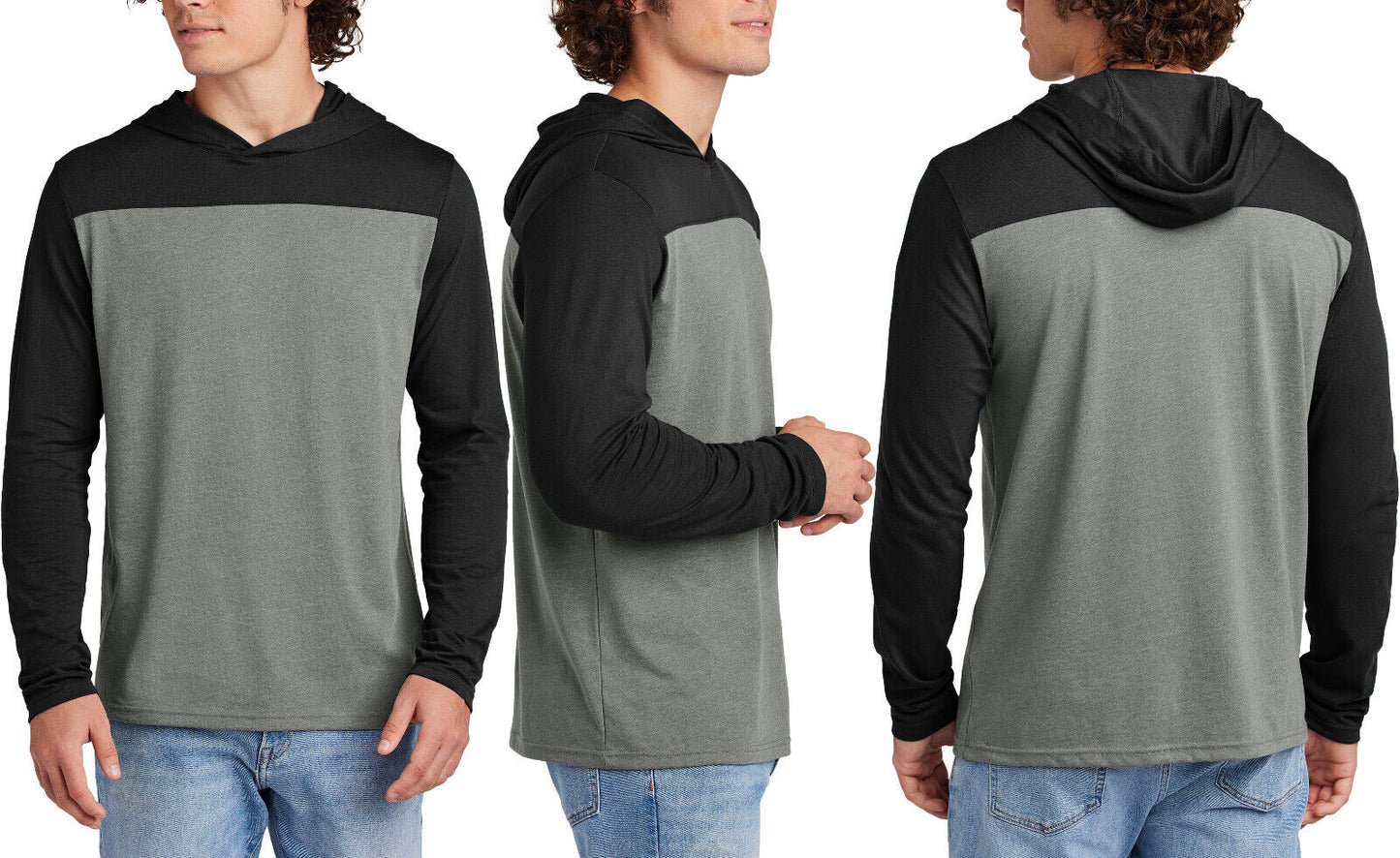 Mens Long Sleeve Colorblock Soft Blended Hoodie Tee Hooded Hoody T-Shirt XS-4XL