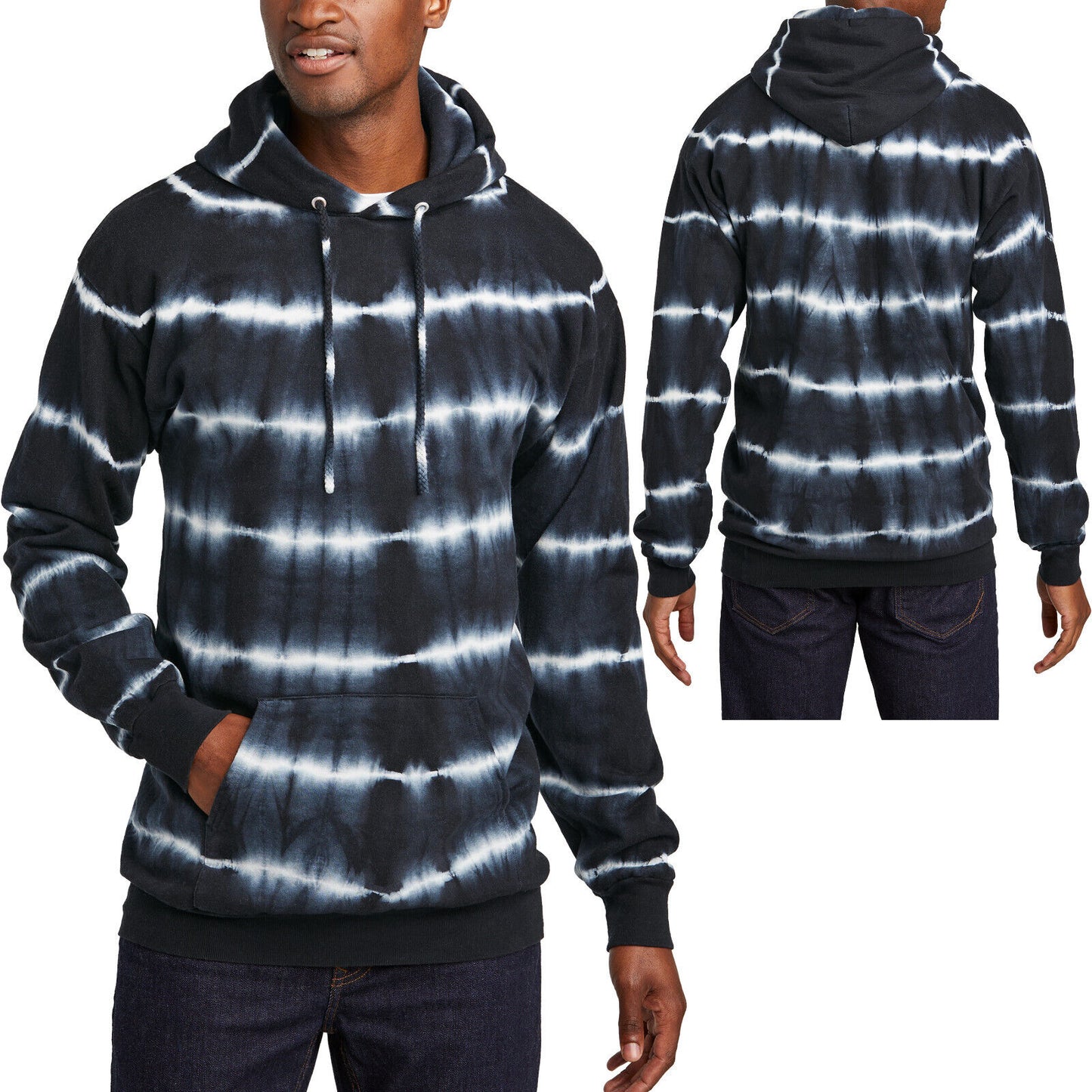 Mens Allover Striped Inky Hue Tie Dye Fleece Hoodie Tye Die Hoody S-4XL NEW!