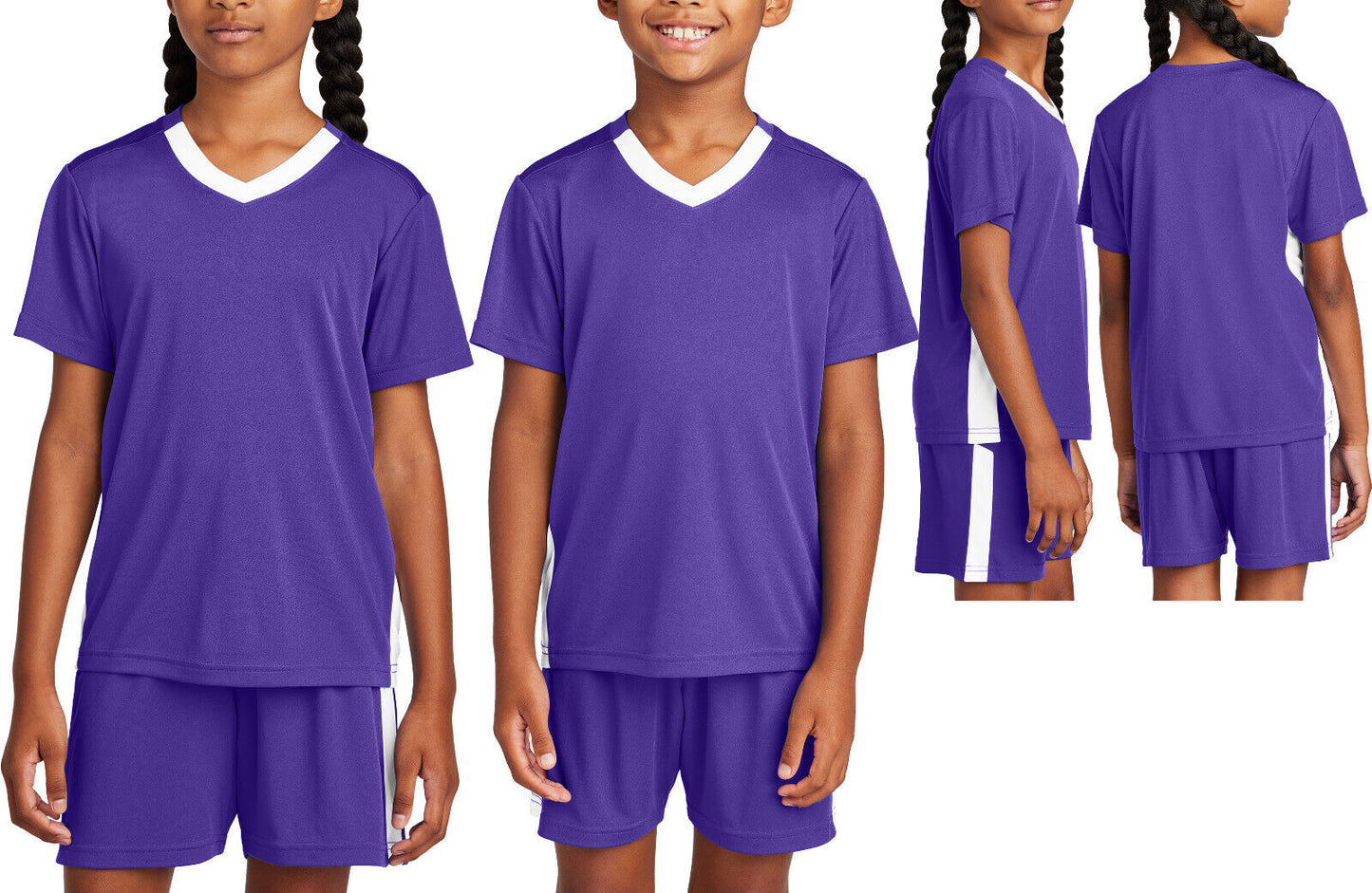 Kids V-Neck Moisture Wicking Color Block Team T-Shirt Youth Child UPF 30+ XS-XL