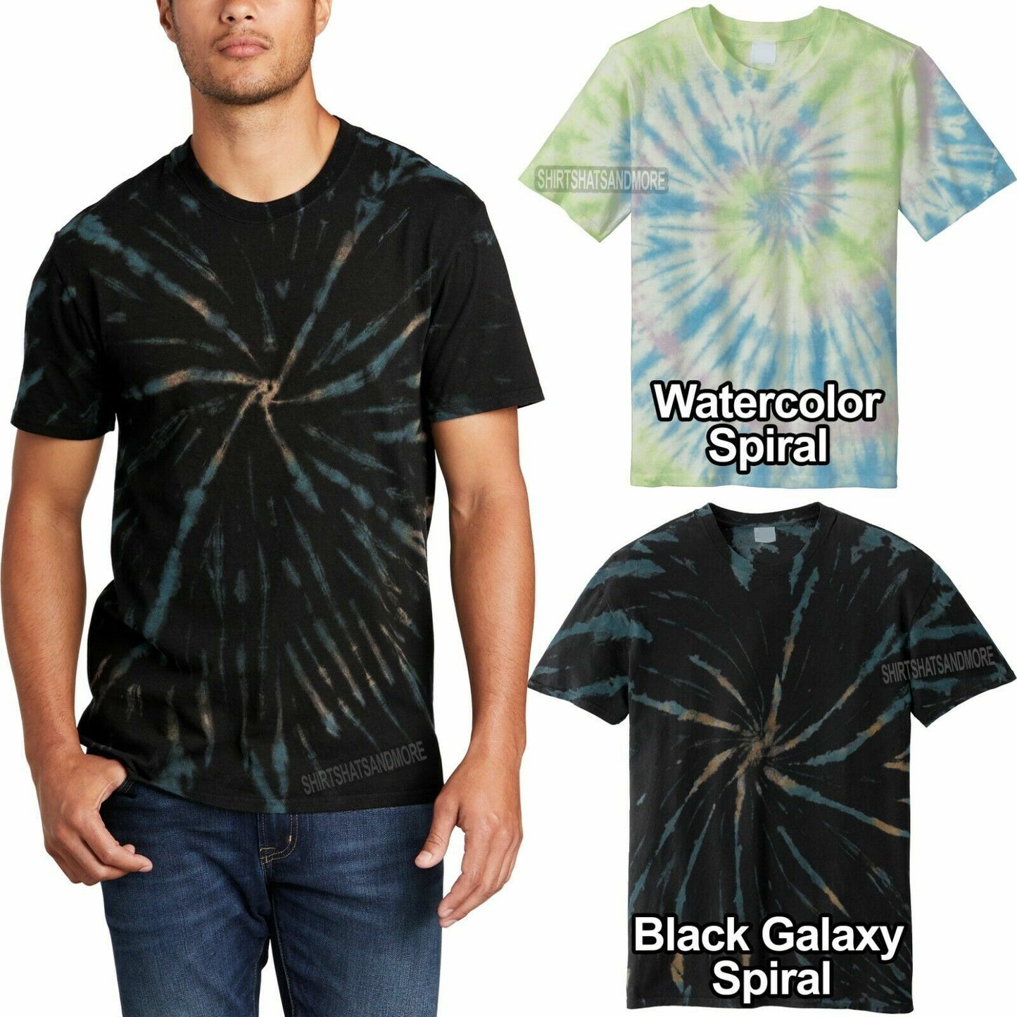 Tie Dye Mens T-Shirt Tye Dyed Tee GALAXY & WATERCOLOR Spiral S M L XL 2X 3X 4X