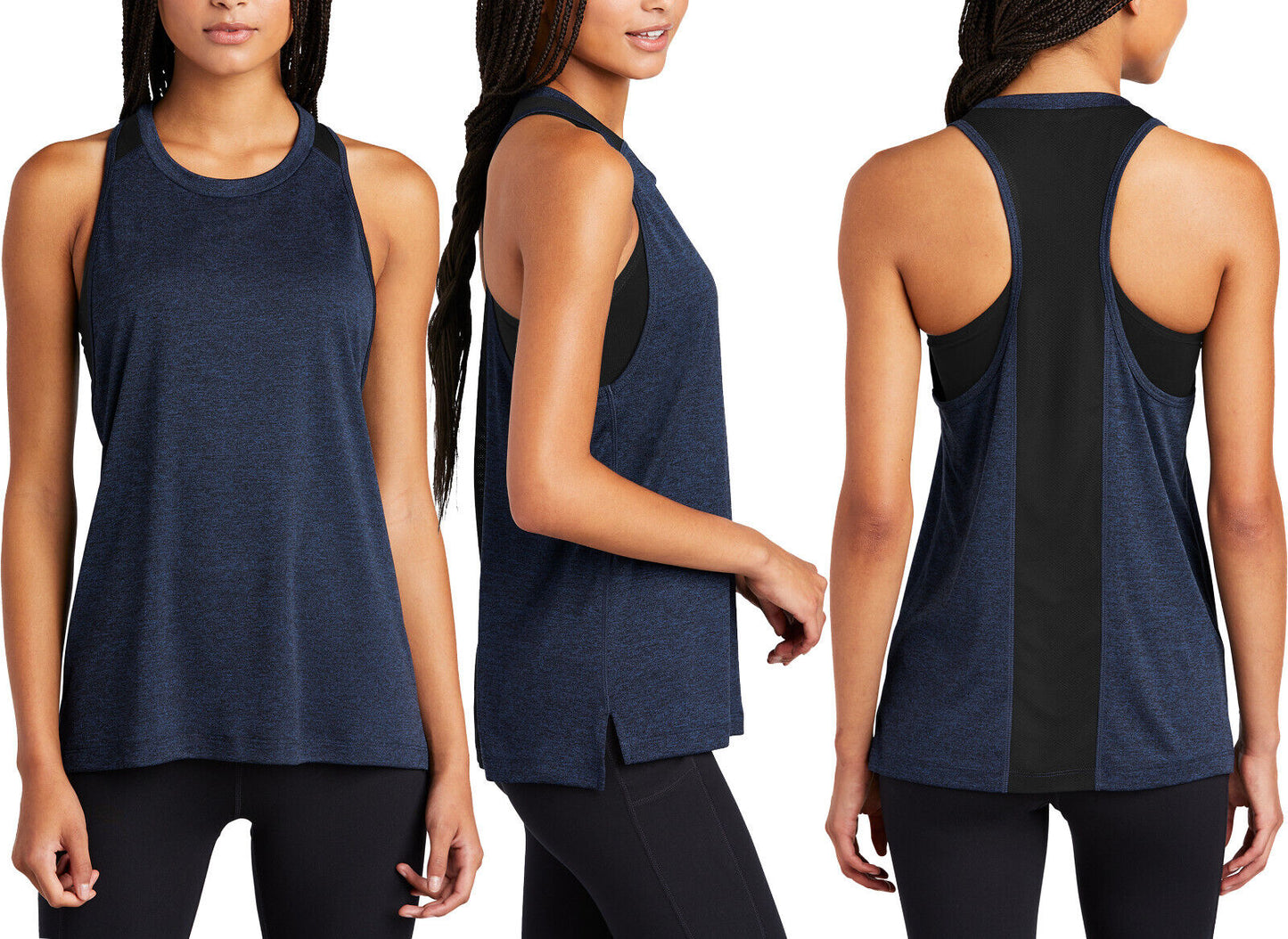 Womens Heathered Contrast Moisture Wicking Racer Mesh Back Tank Top Ladies XS-4X