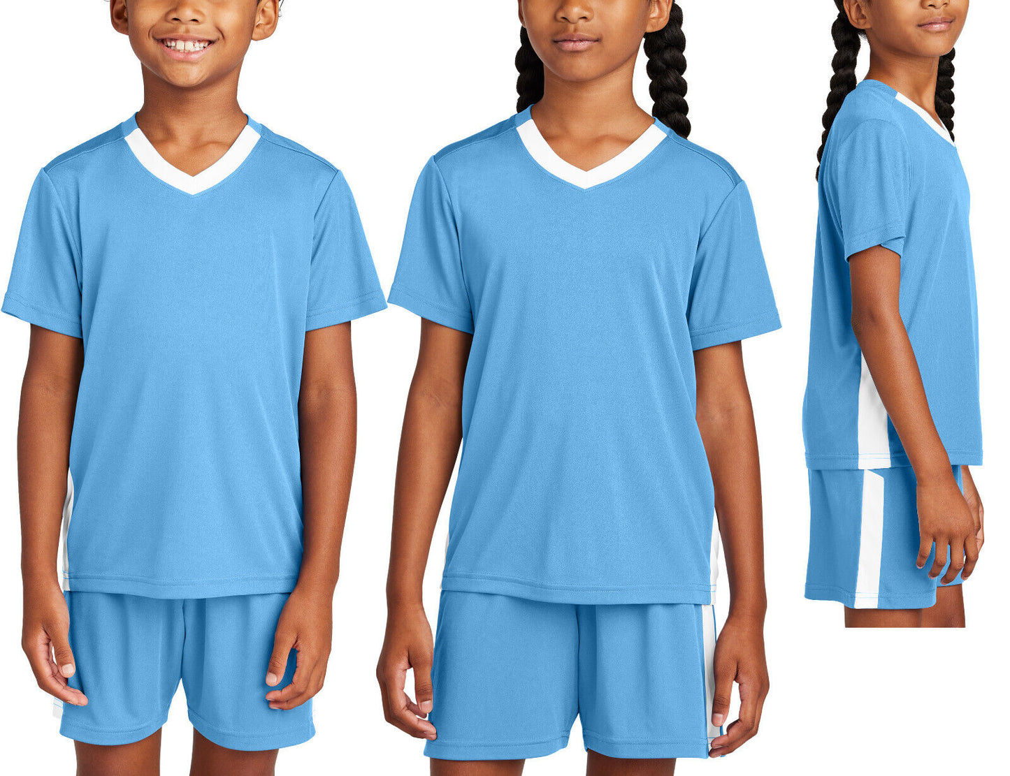 Kids V-Neck Moisture Wicking Color Block Team T-Shirt Youth Child UPF 30+ XS-XL