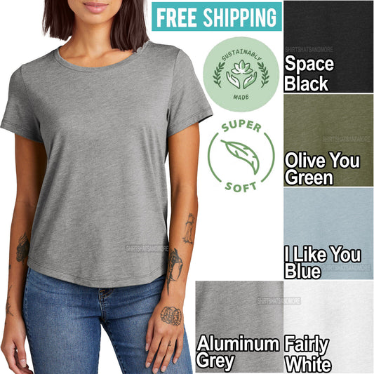 Womens Relaxed Fit Tri Blend T-Shirt Ladies Scoop Neck Super Soft Tee XS-2XL NEW