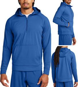 Mens Stretch 1/2-Zip Hoodie Moisture Wicking Pullover Hoody With Pockets XS-4XL