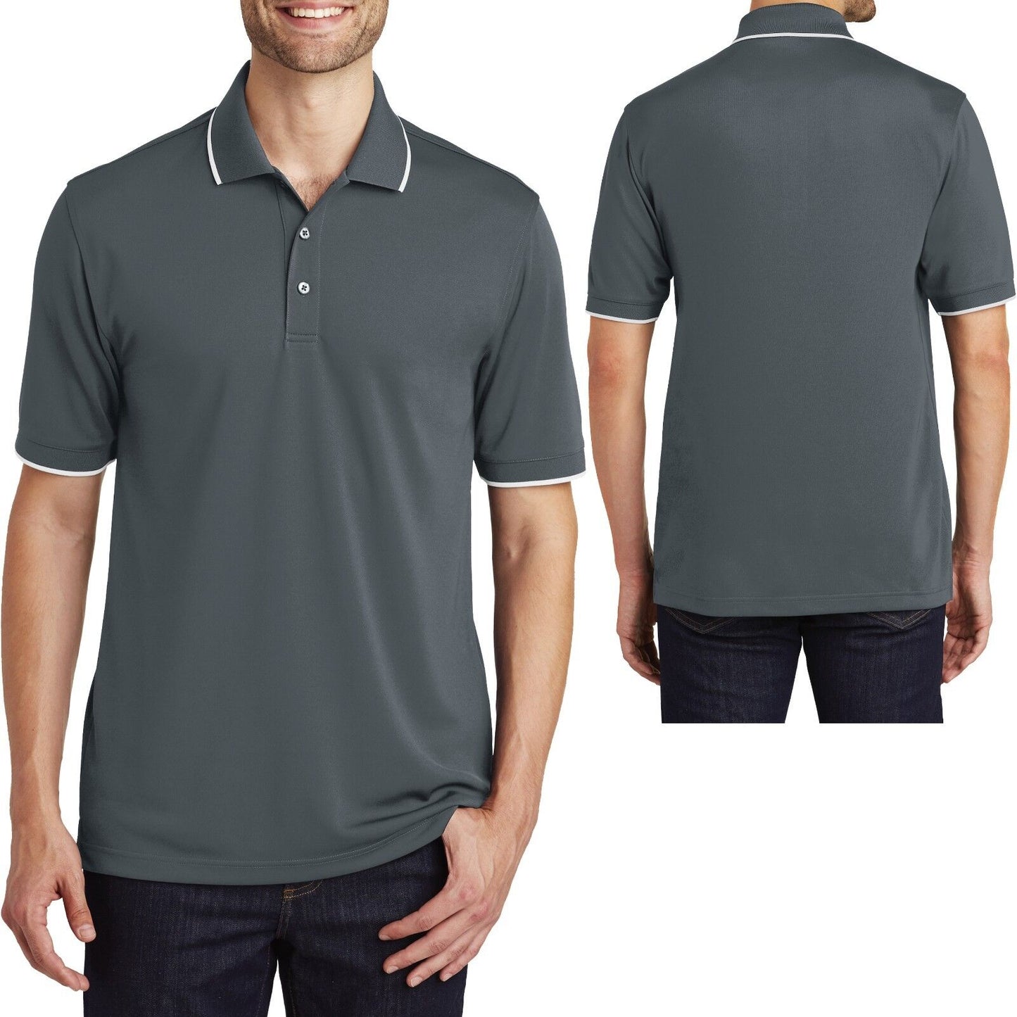 Mens Moisture Wicking Polo Tipped Collar Sleeve UV Micro Mesh XS-XL 2XL 3XL 4XL