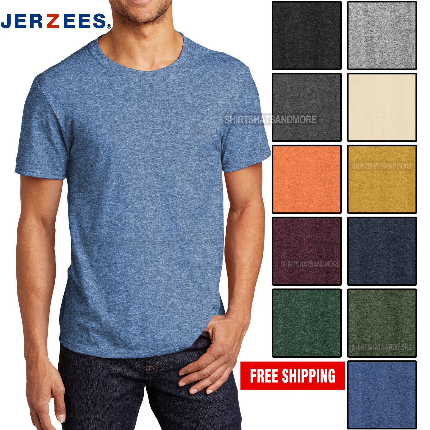 Mens Jerzees Premium Soft Ringspun Cotton/Poly Blend Tee Wicking Heather T-Shirt