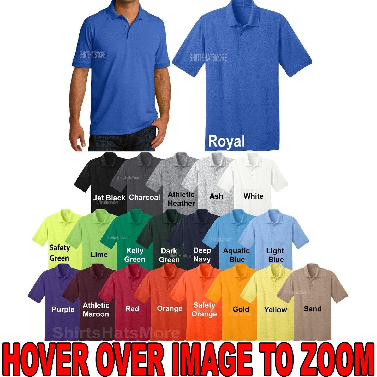 Mens Polo Shirt Cotton/Poly Blended Golf Easy Care XS S M L XL 2X 3X 4X 5X 6X