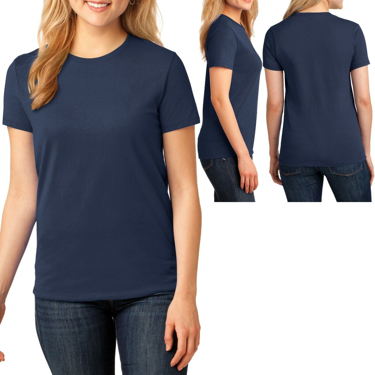 Womens Plain Basic Crew Neck T-Shirt Ladies Feminine Fit Top Plus Size 2X 3X 4X