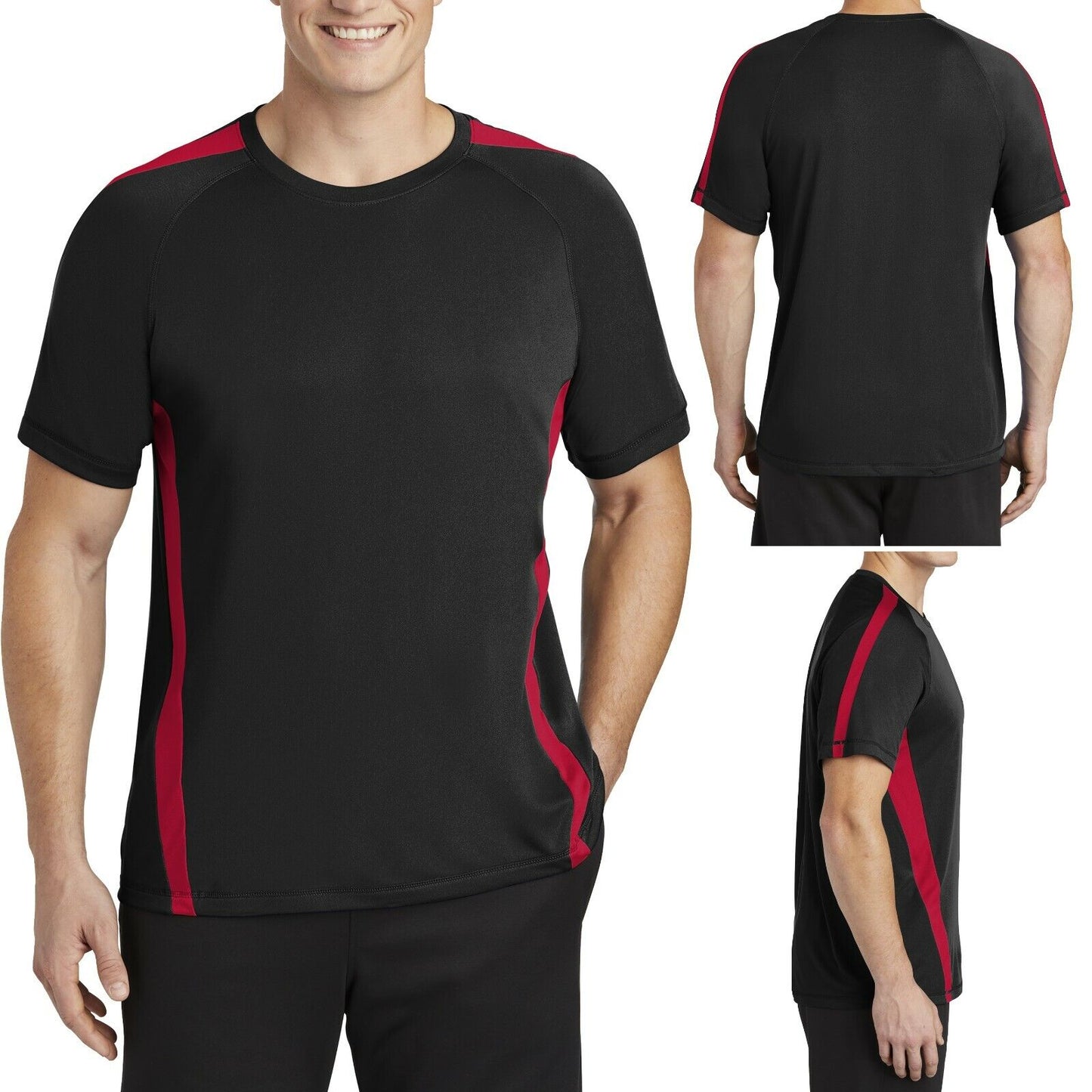 Mens Moisture Wicking T-Shirt Color Block dri-fit Performance XS - XL 2X 3X 4X