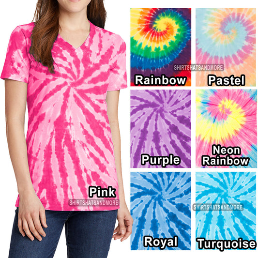 Ladies Plus Size Tie Dye Cotton V-NECK T-Shirt Tye Die Womens XL, 2XL 3XL 4XL