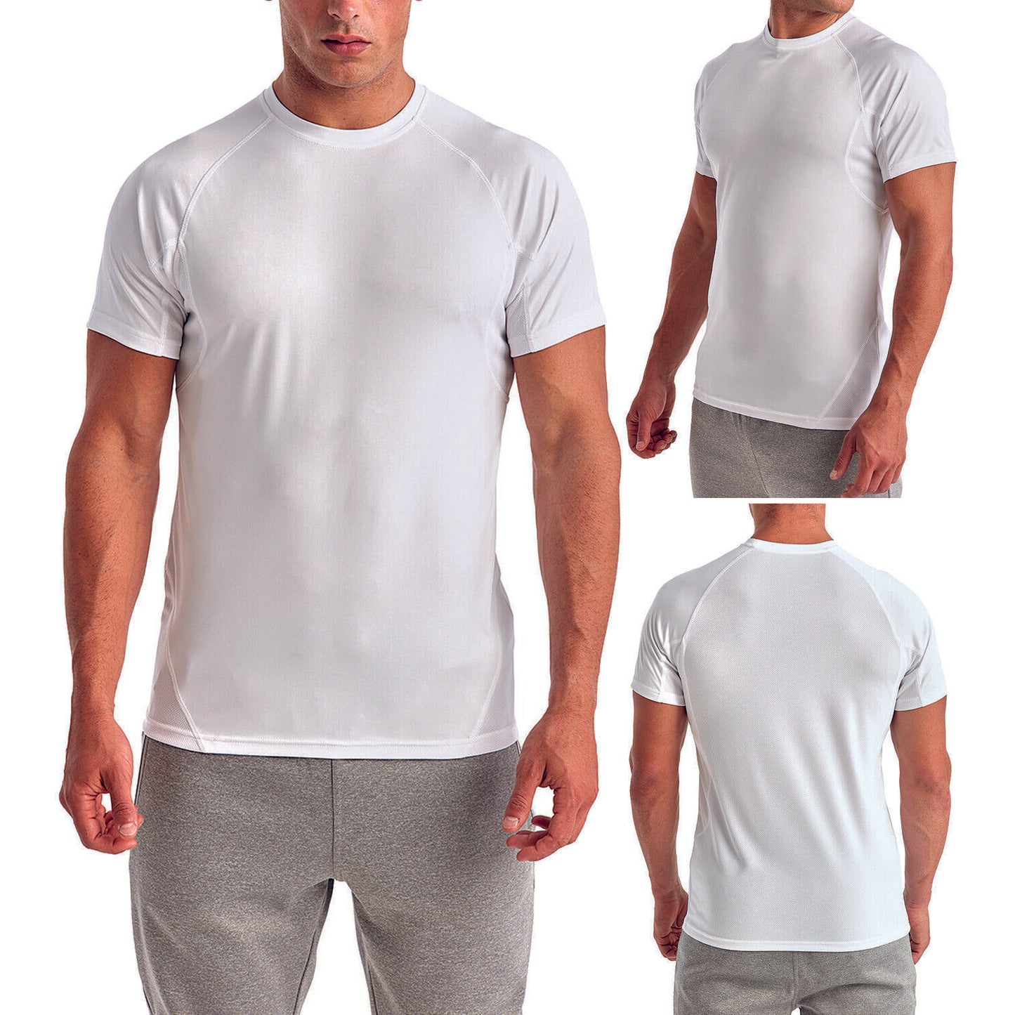 Mens Panelled UPF 40+ Moisture Wicking T-Shirt Dry Fit Work Out Exercise Tee NEW