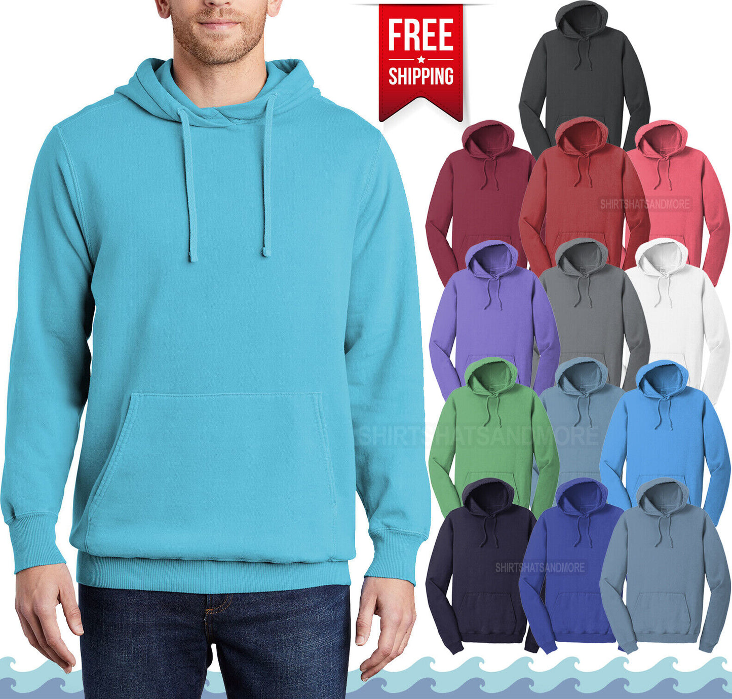 Mens Garment-Dyed Beach Wash Hoodie Sweatshirt Soft Comfortable Pullover Hoody