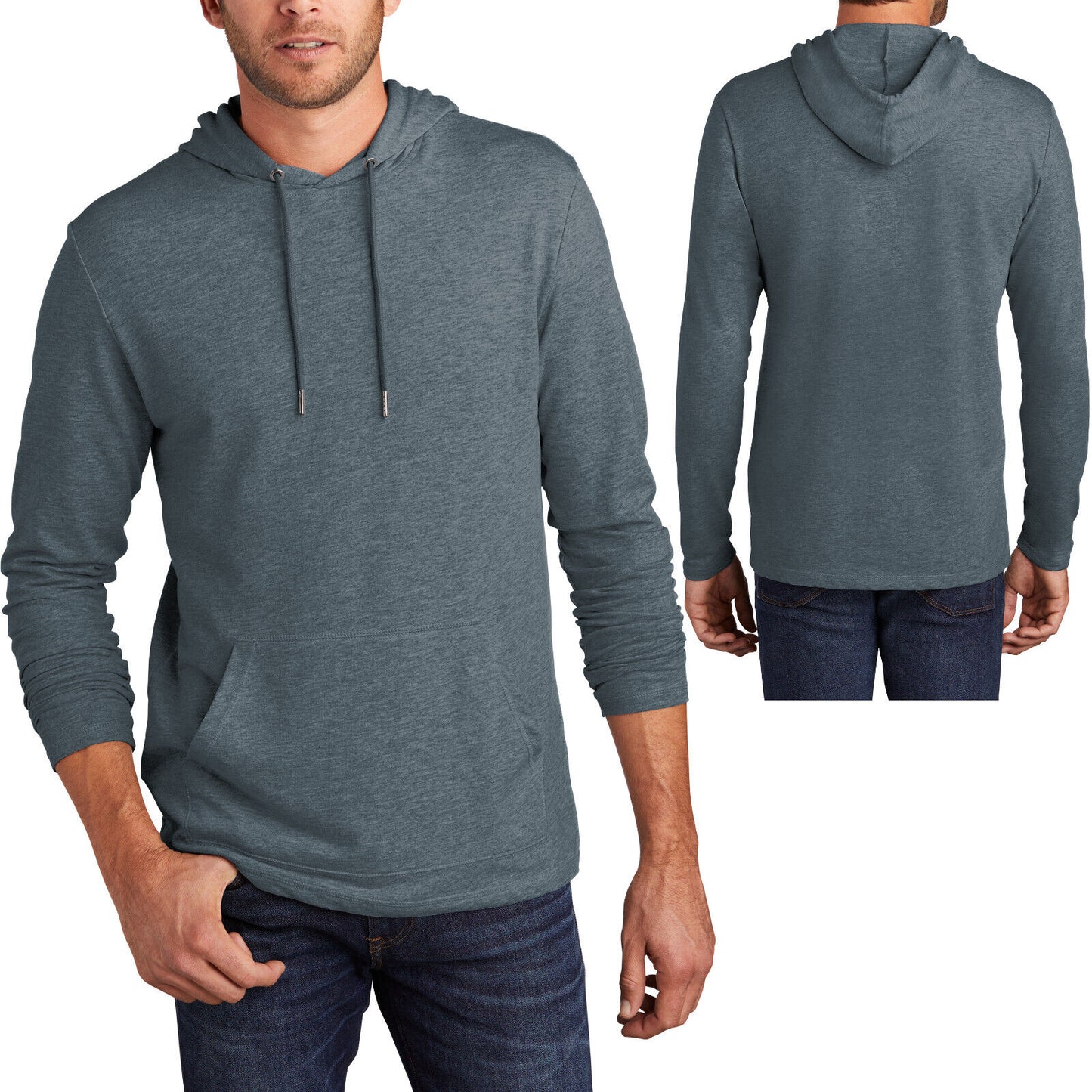 Mens Lightweight Soft French Terry Hoodie T-Shirt Long Sleeve Hoody Tee XS-4X