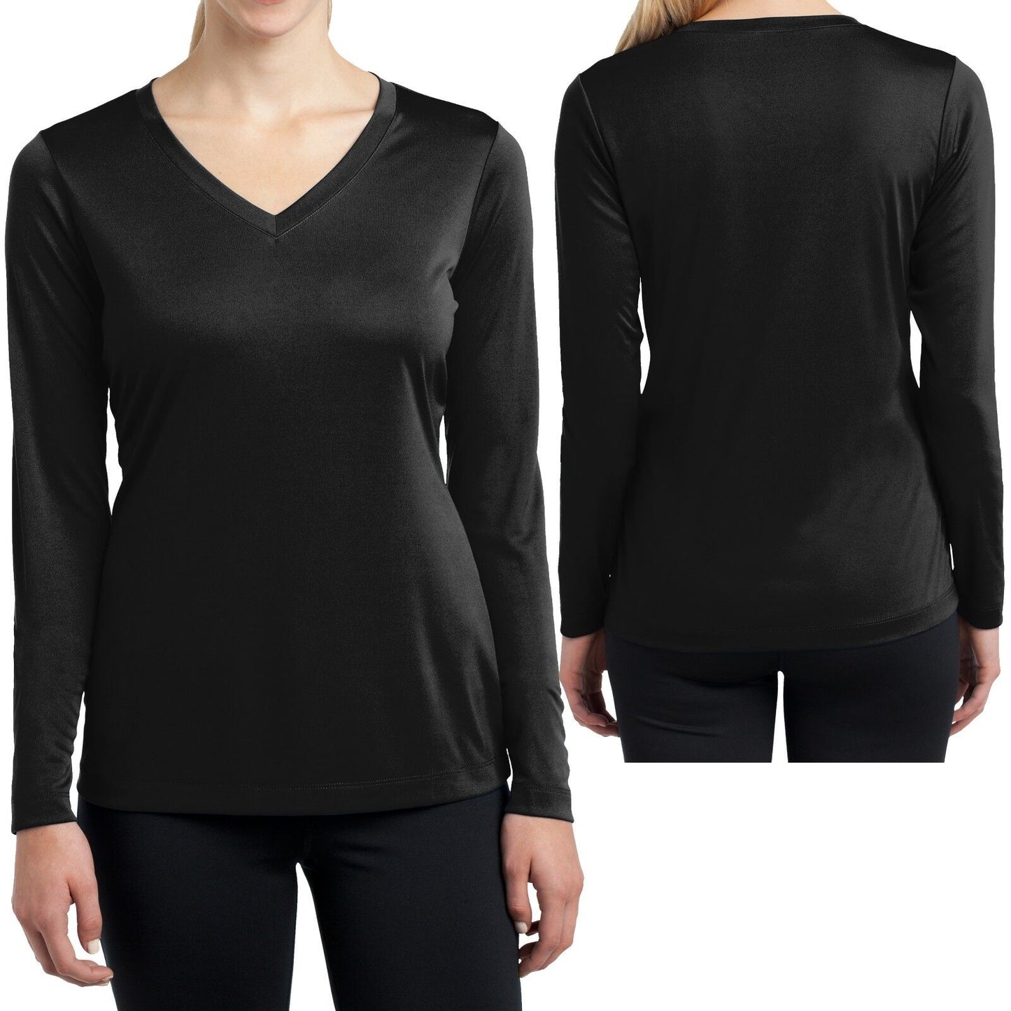 Ladies Long Sleeve T-Shirt V-Neck Moisture Wicking Base Layer Womens XS-XL 2X-4X