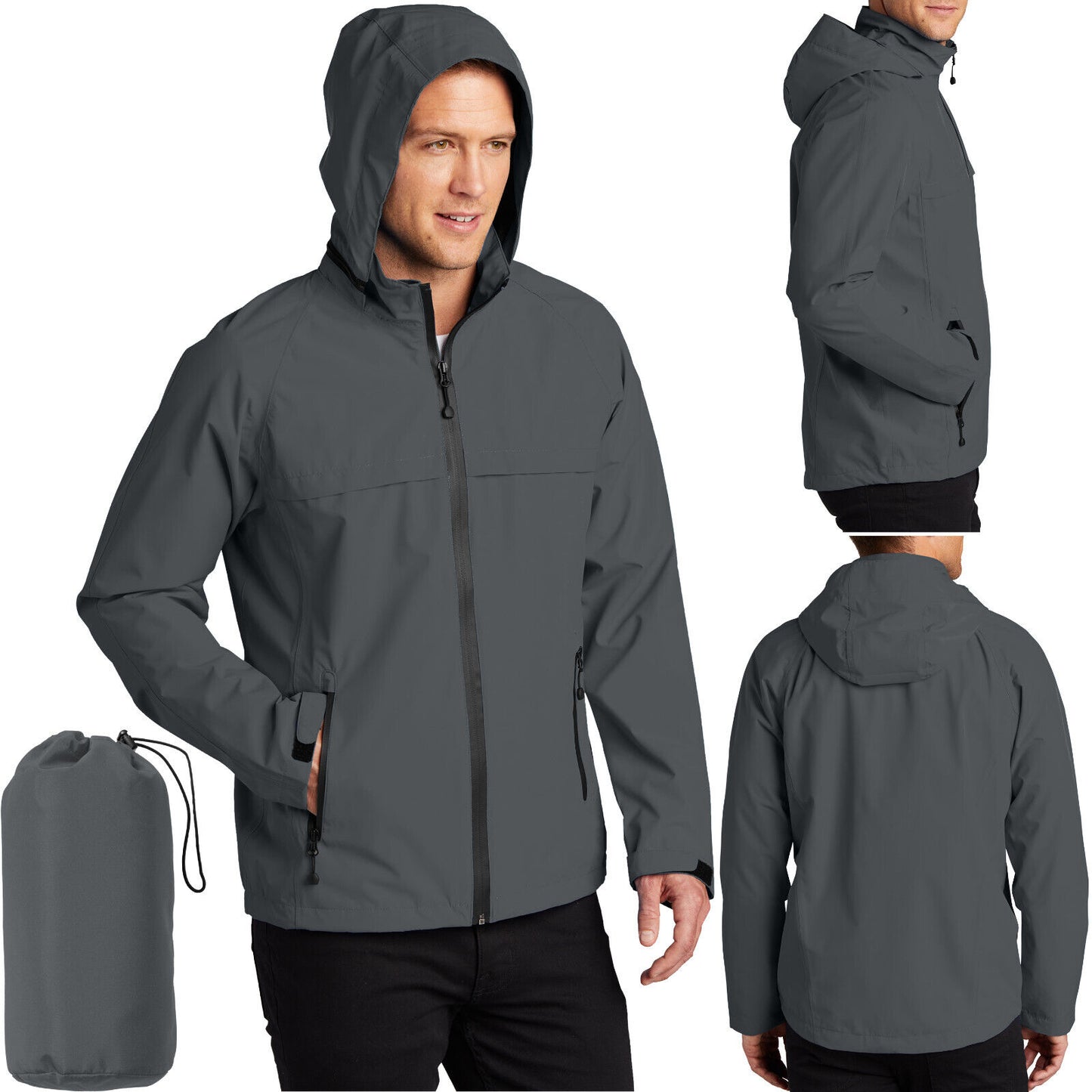 Mens Tall Wind Resistant Waterproof Packable Jacket With Zip-Off Hood LT-4XLT