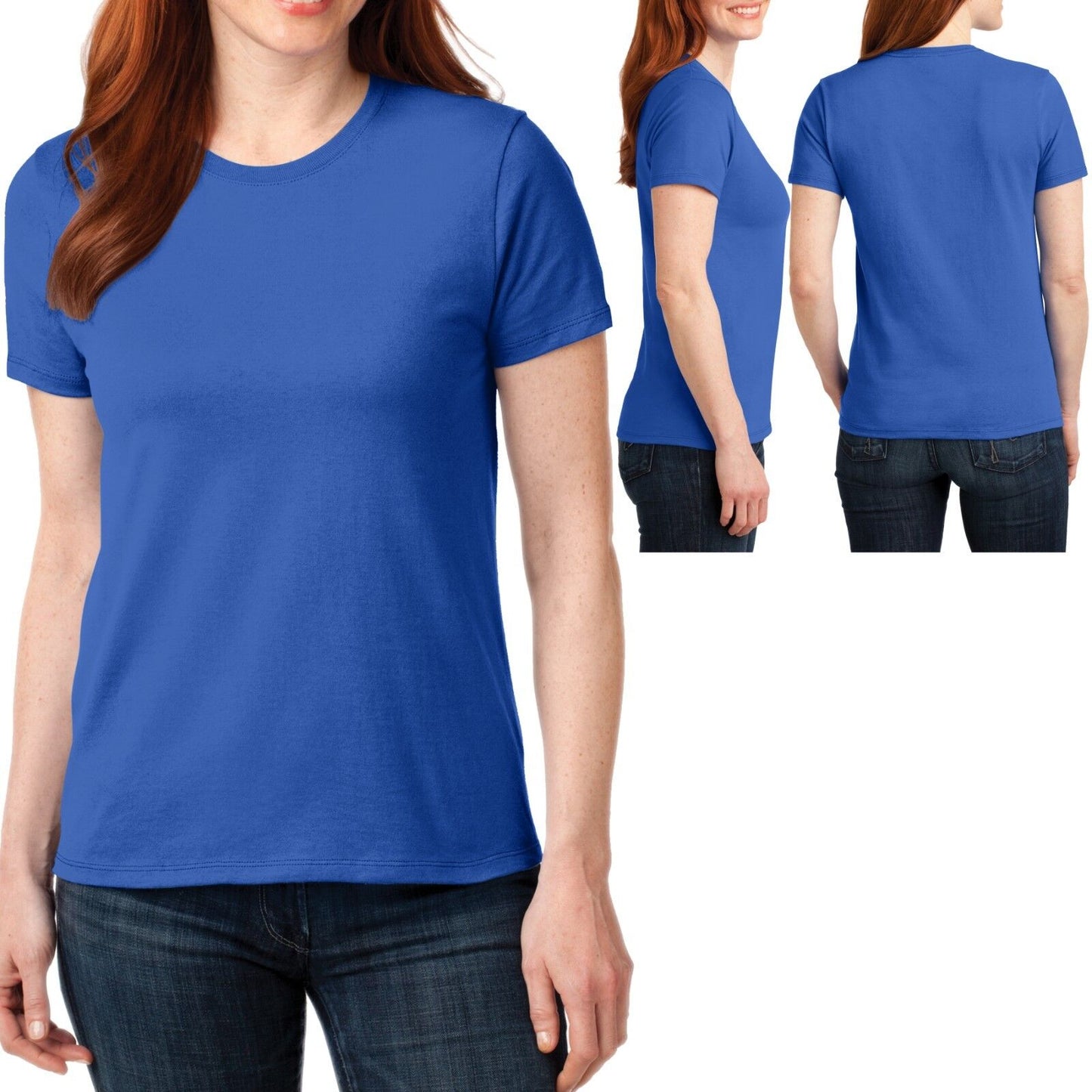 Womens Plus Size Basic T-Shirt Plain Cotton Poly Feminine Fit Ladies Tee XL-4XL