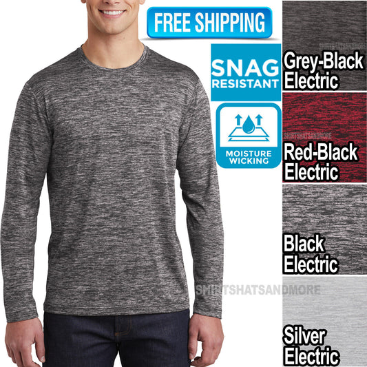 Mens Long Sleeve Moisture Wicking Energized Heather T-Shirt Resist Snags Tee NEW