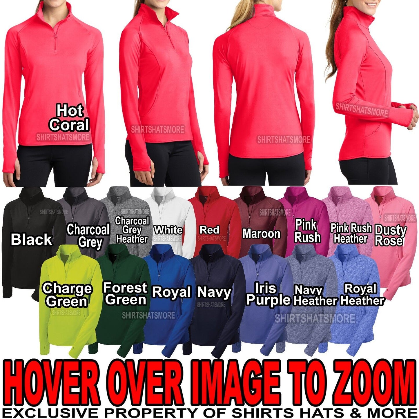 Ladies 1/2 Zip Pullover Jacket Stretch Yoga Run Women XS-XL 2XL, 3XL, 4XL NEW