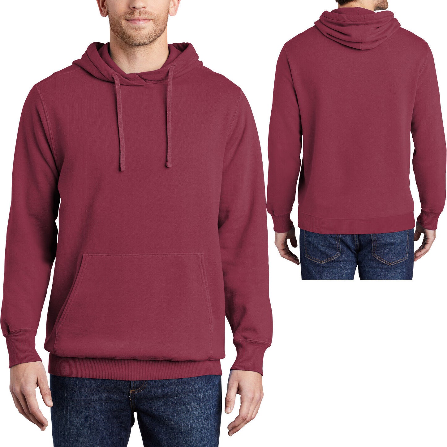 Mens Garment-Dyed Beach Wash Hoodie Sweatshirt Soft Comfortable Pullover Hoody