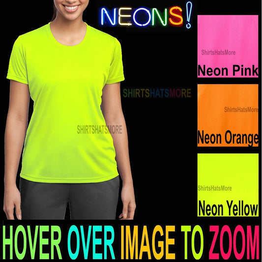 Ladies NEON T-Shirt Moisture Wicking Yoga Running Workout Womens XS-XL 2X 3X 4X