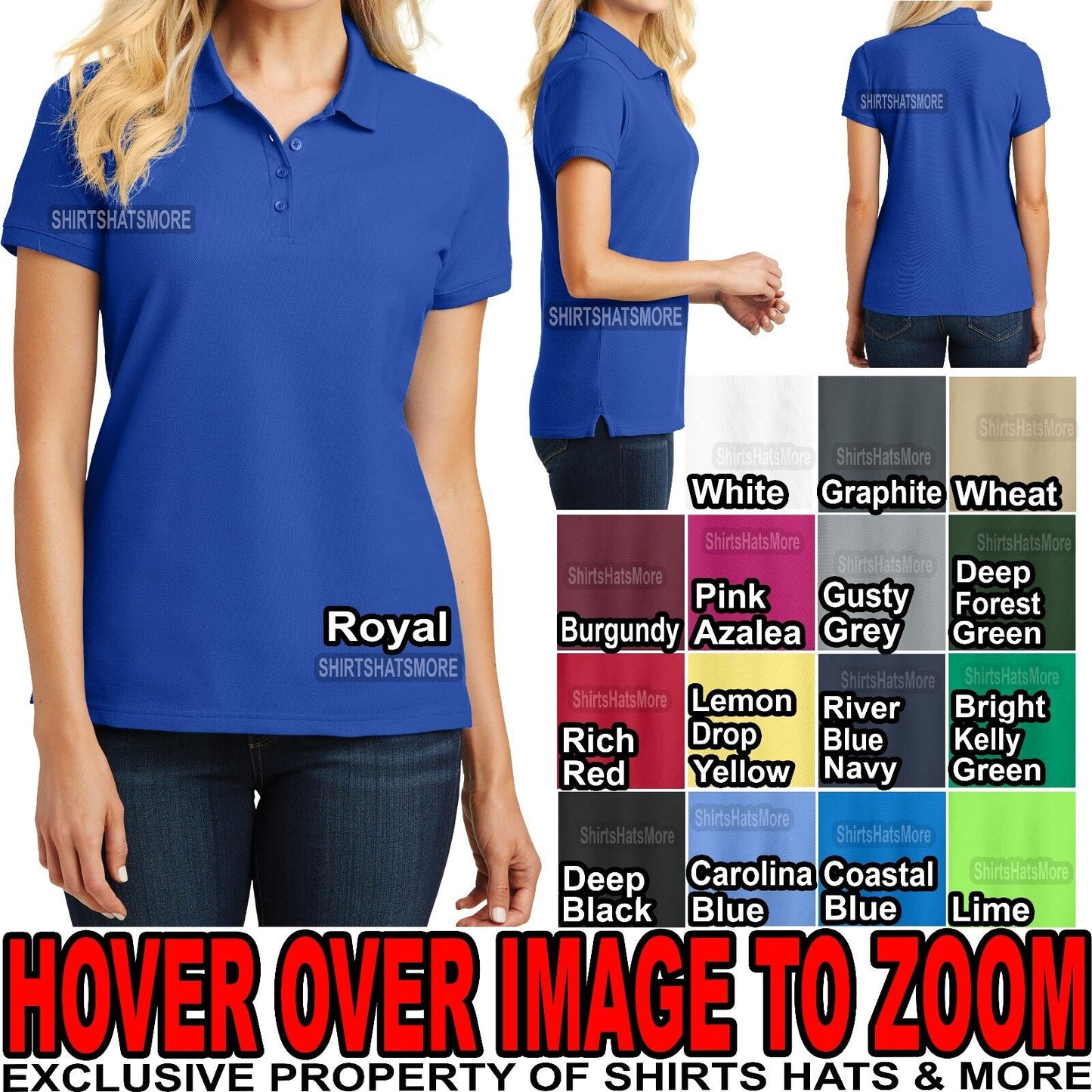 LADIES Polo Shirt Easy Care Cotton/Poly 4 Button Womens Top S-XL 2XL, 3XL NEW