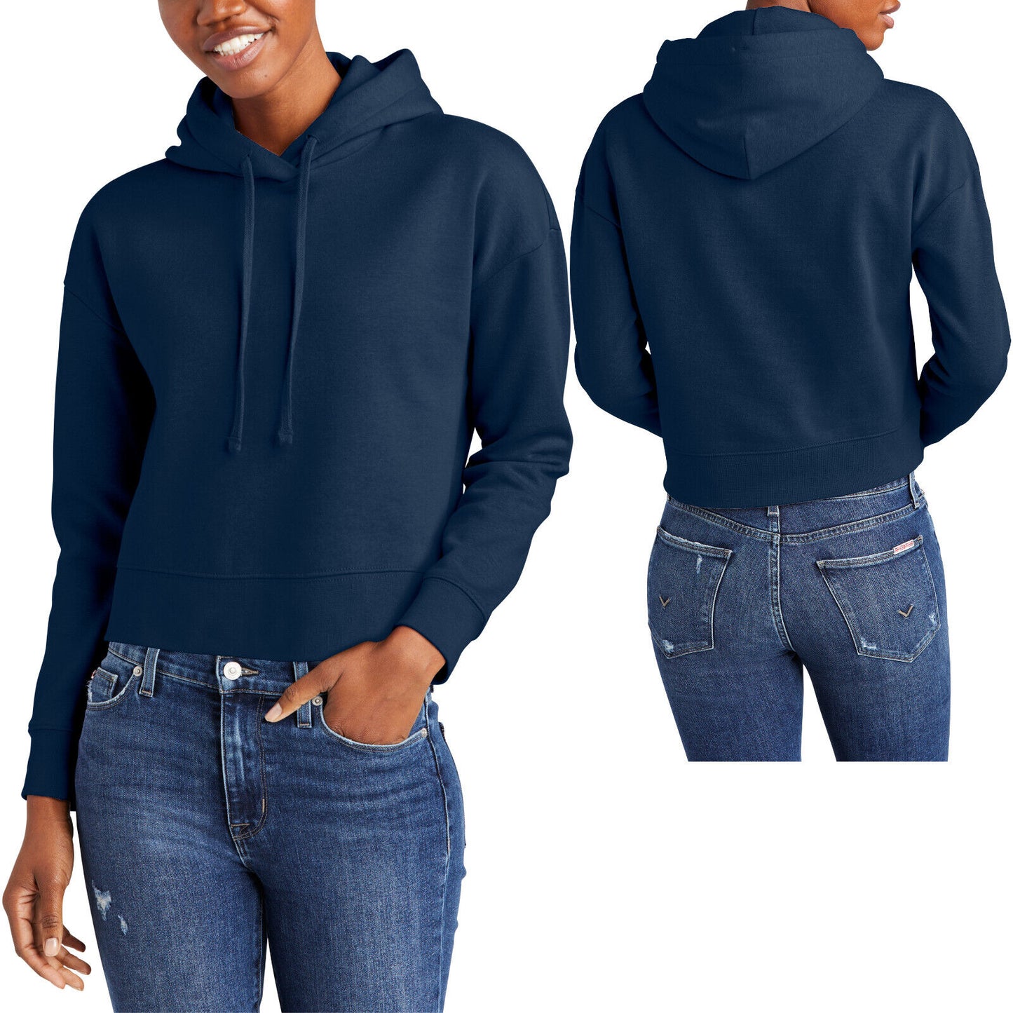 Ladies Cropped Soft Fleece Hoodie Womens Long Sleeve Hooded Sweatshirt XS-4X NEW