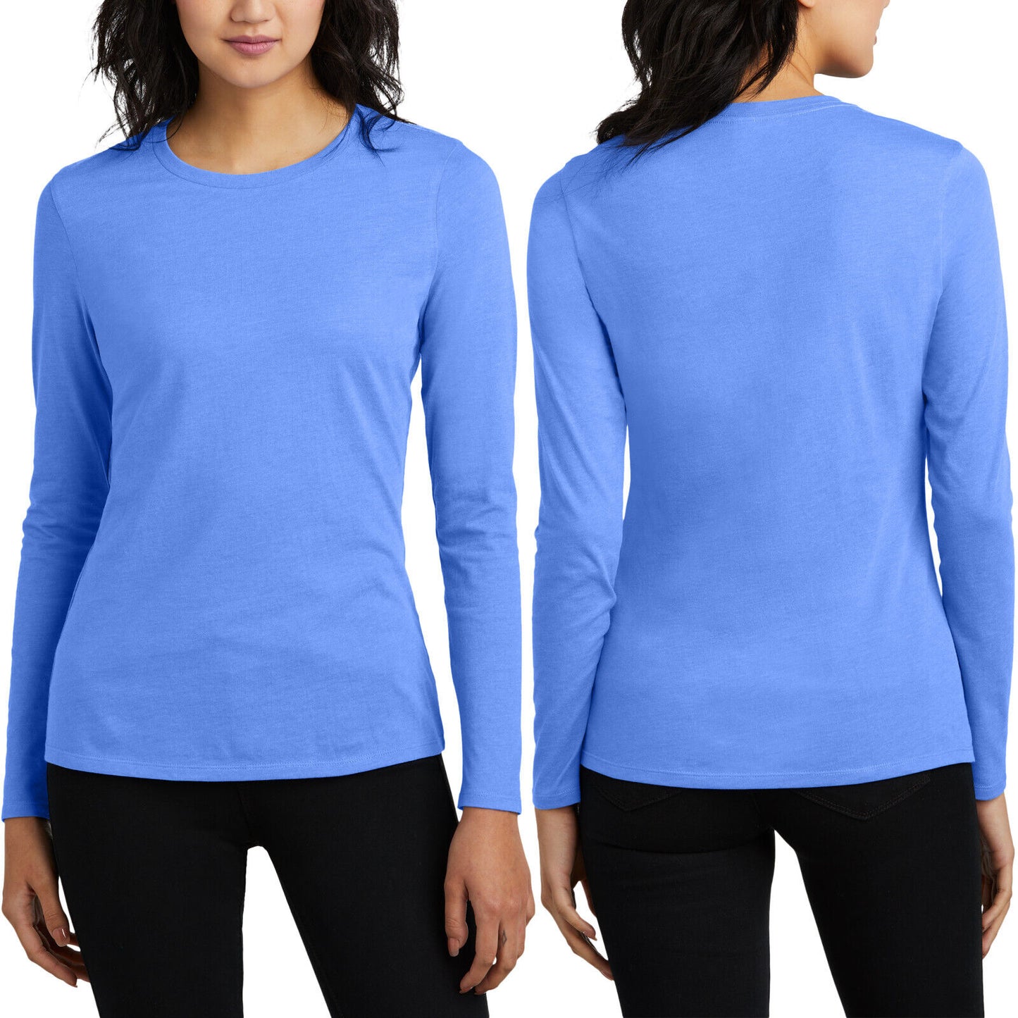 Women's Blended Long Sleeve Heathered Tee Soft Ringspun Cotton/Poly T-Shirt NEW!