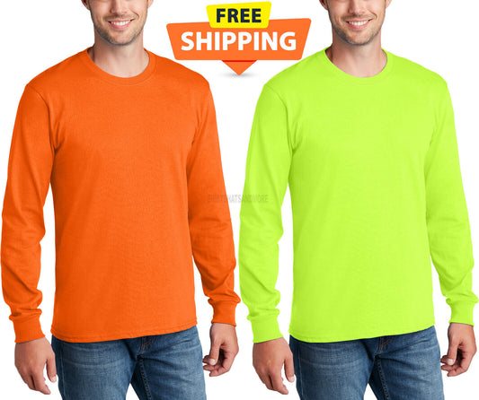 Mens Safety Colors Tee Cotton Blend Crewneck Long Sleeve T-Shirt S-4XL NEW!