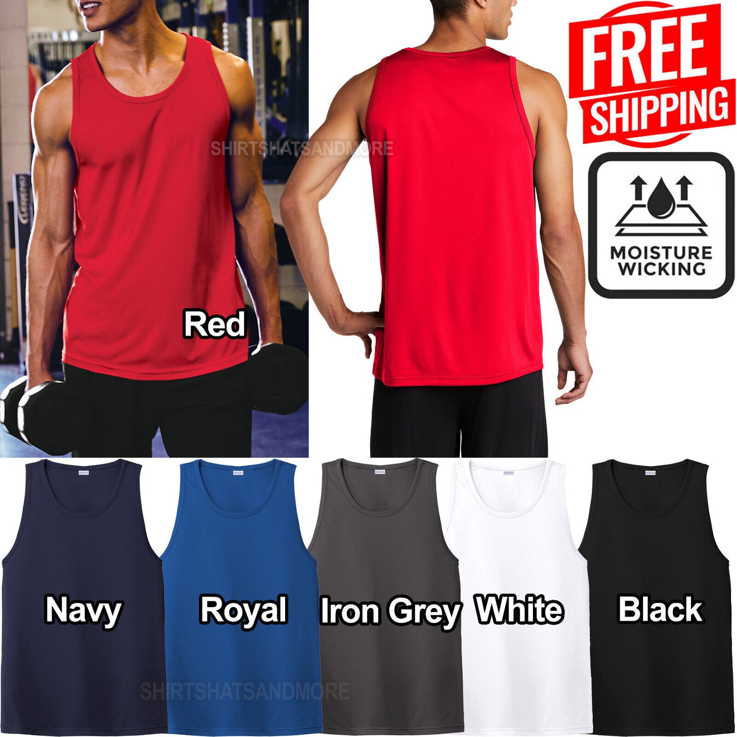 Mens Lightweight Dri Fit Sleeveless Moisture Wicking WorkOut Exercise Tank XS-4X