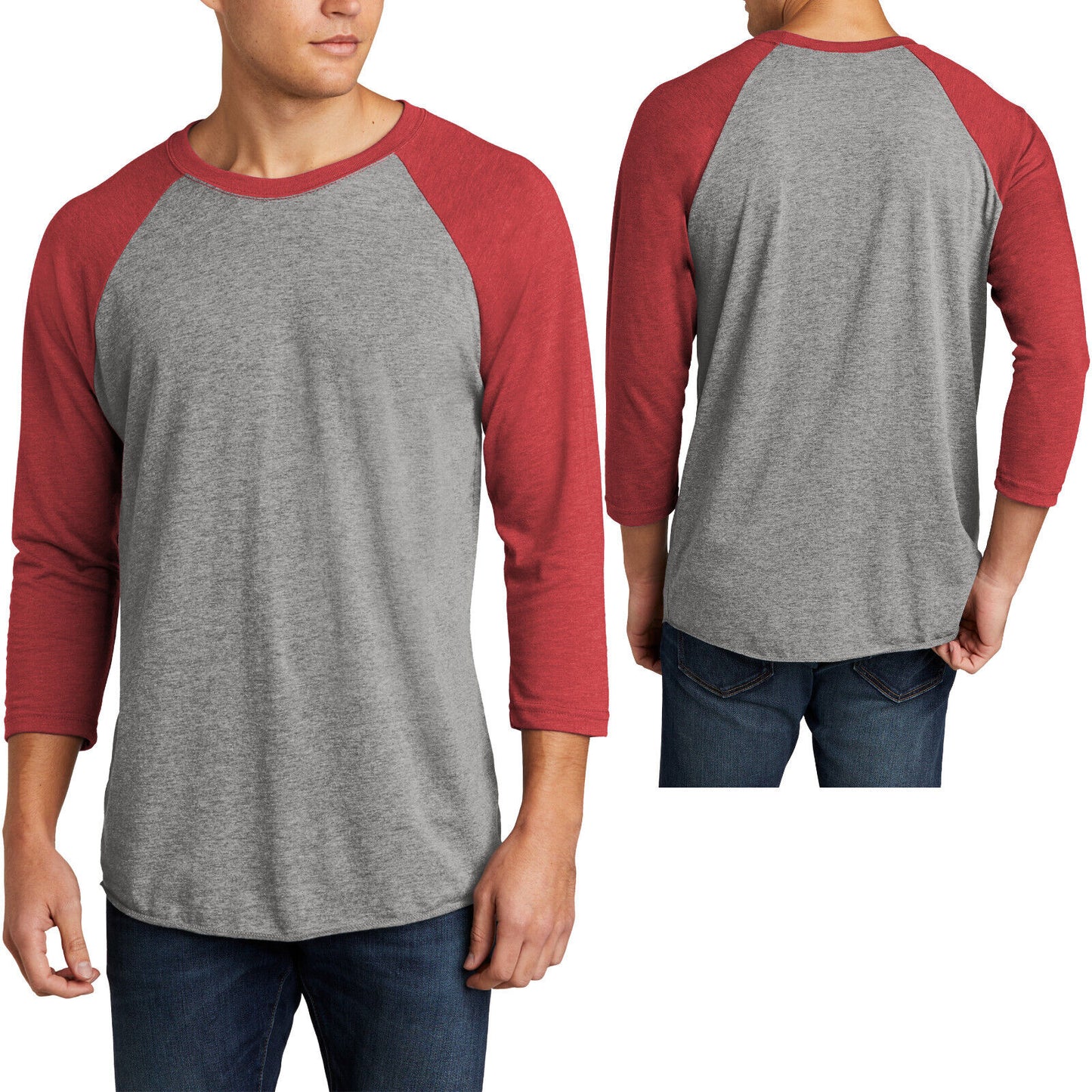 Mens Tri Blend T Shirt 3/4 Sleeve Raglan Preshrunk Baseball Tee XS-4XL NEW!