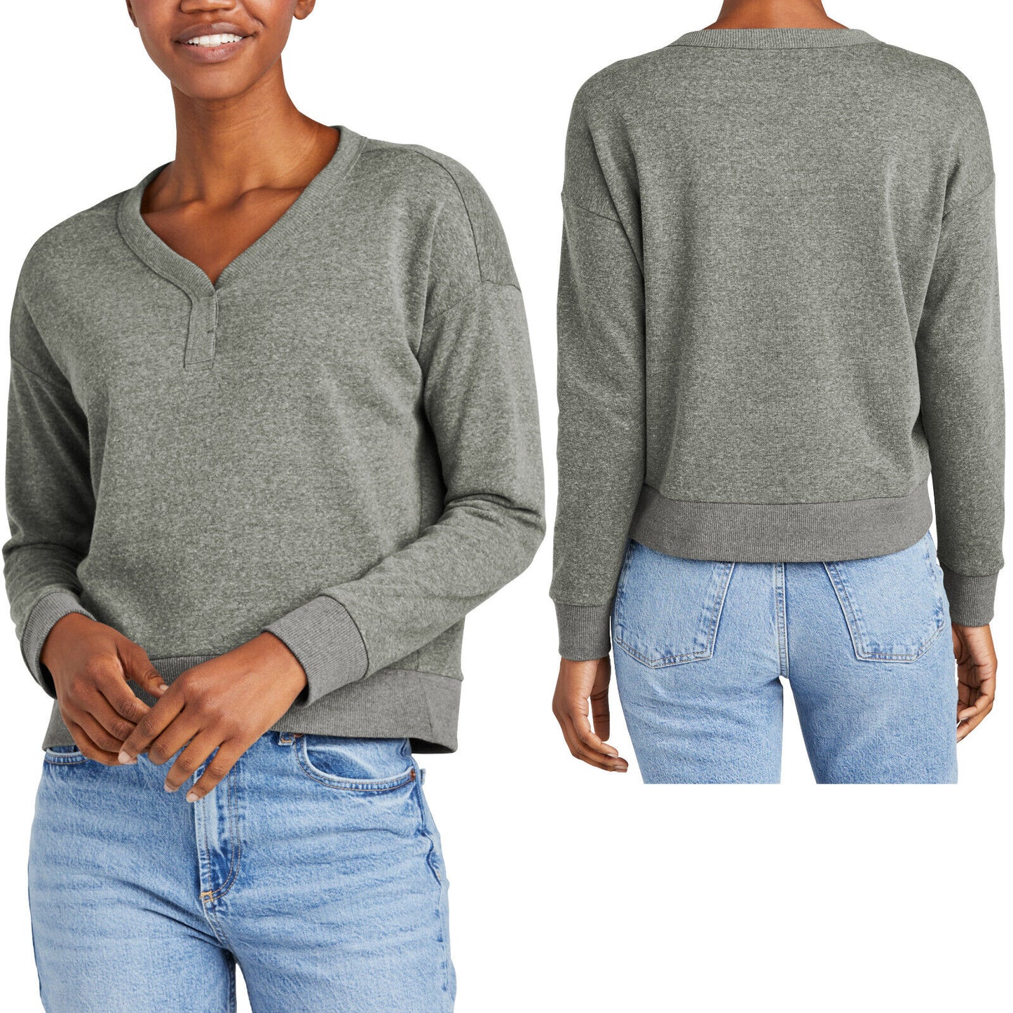 Womens Triblend Fleece V-Neck Super Soft Sweatshirt Pullover High Low Hem XS-4XL