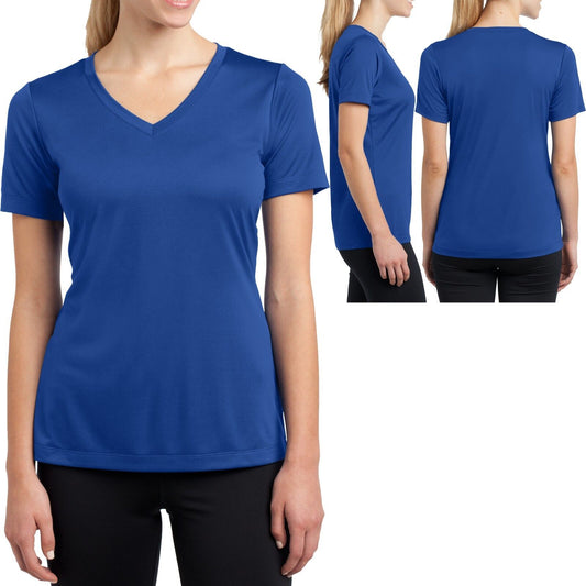 Ladies Moisture Wicking T-Shirt V-Neck Dry Fit Womens Tee Top XS-4XL NEW