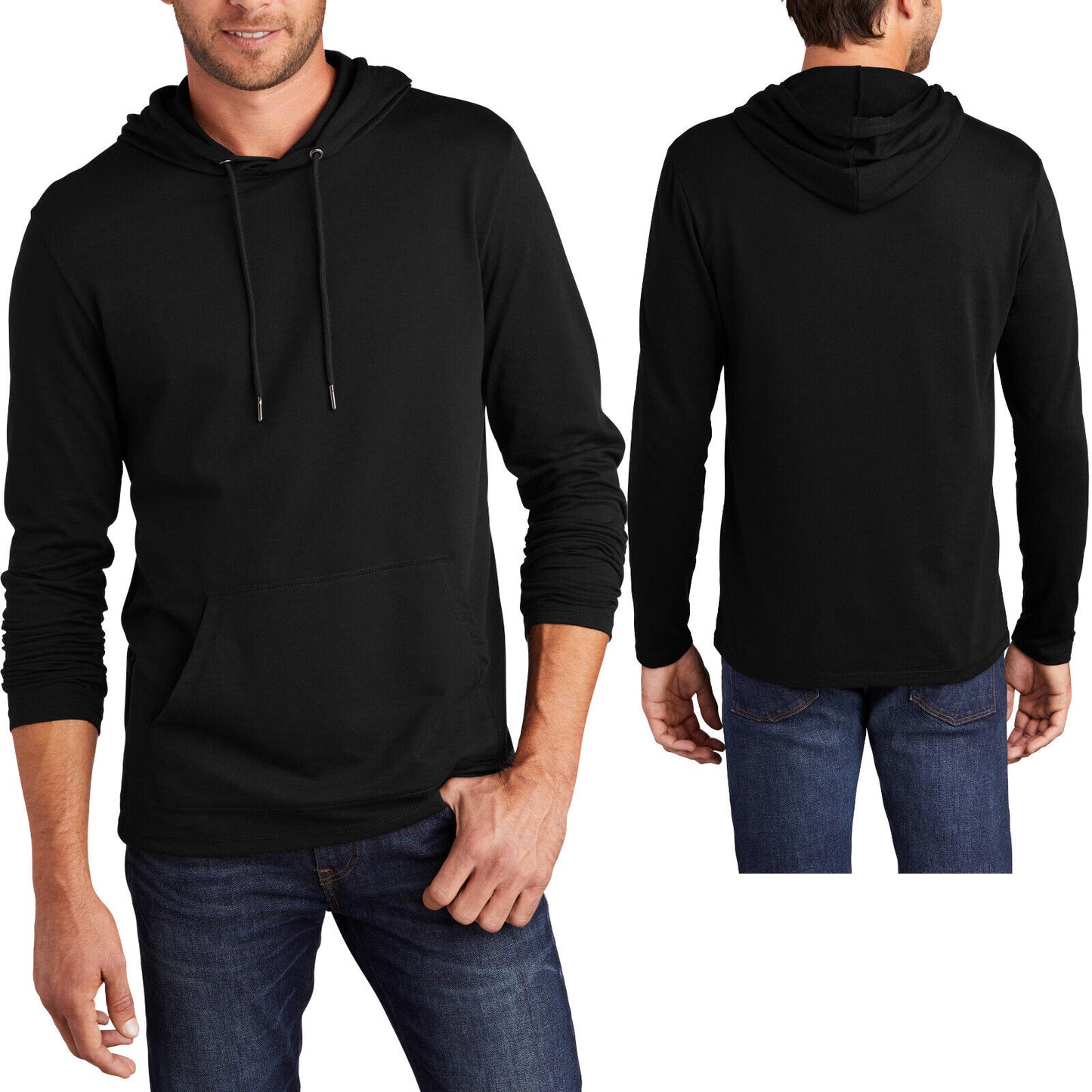 Mens Lightweight Soft French Terry Hoodie T-Shirt Long Sleeve Hoody Tee XS-4X