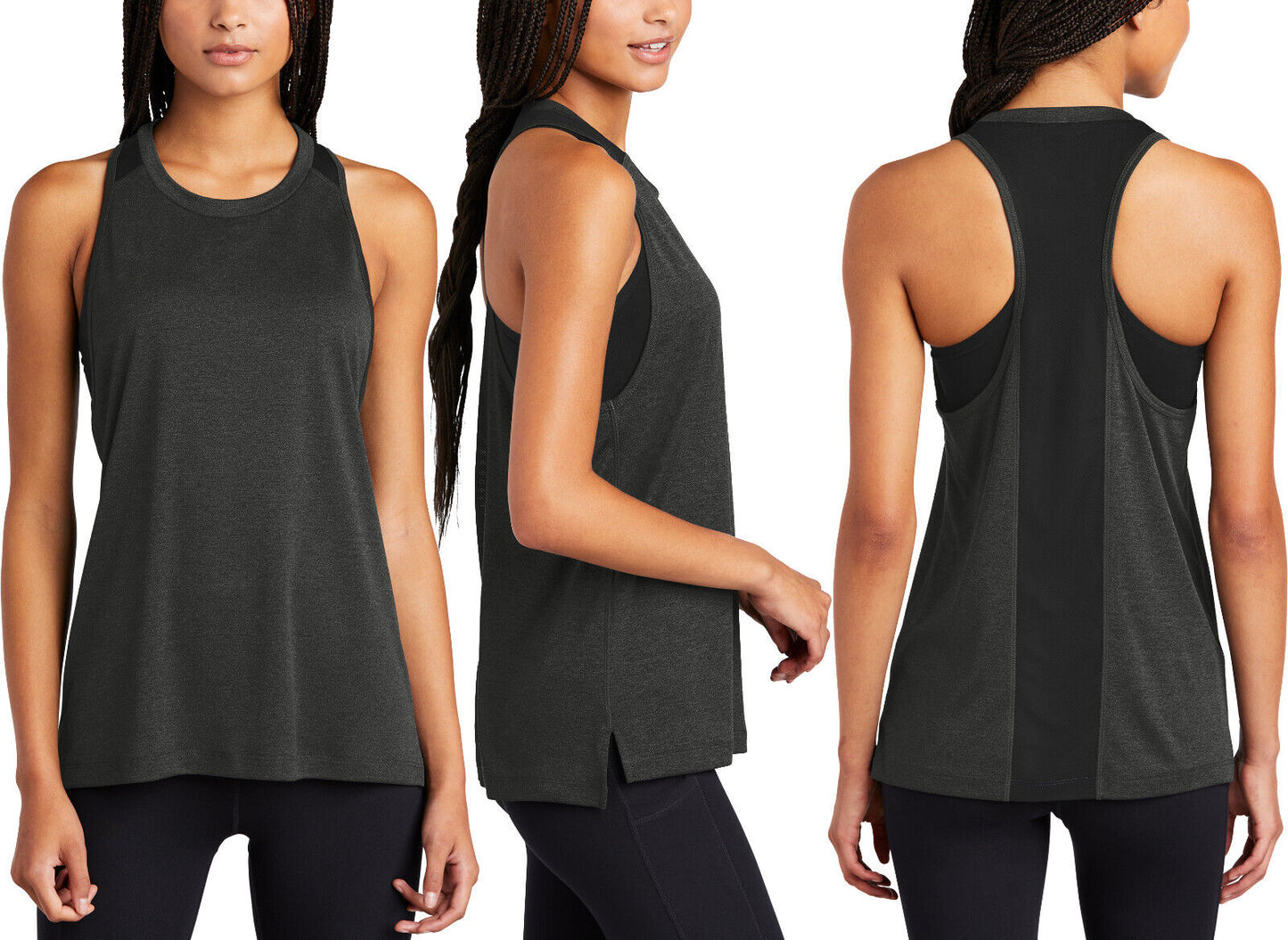 Womens Heathered Contrast Moisture Wicking Racer Mesh Back Tank Top Ladies XS-4X