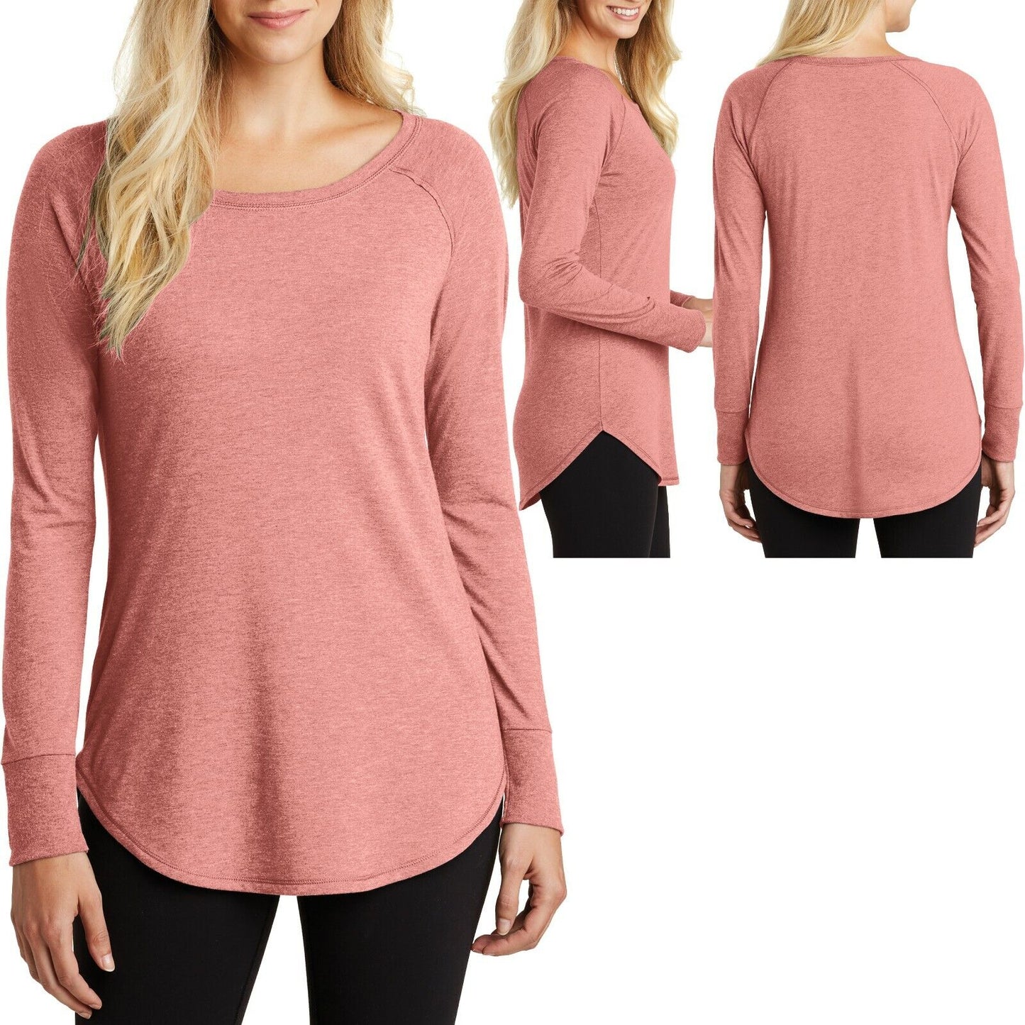 Ladies Long Sleeve T-Shirt XS-XL 2X 3X 4X Longer Length Curved Hem Womens Tunic