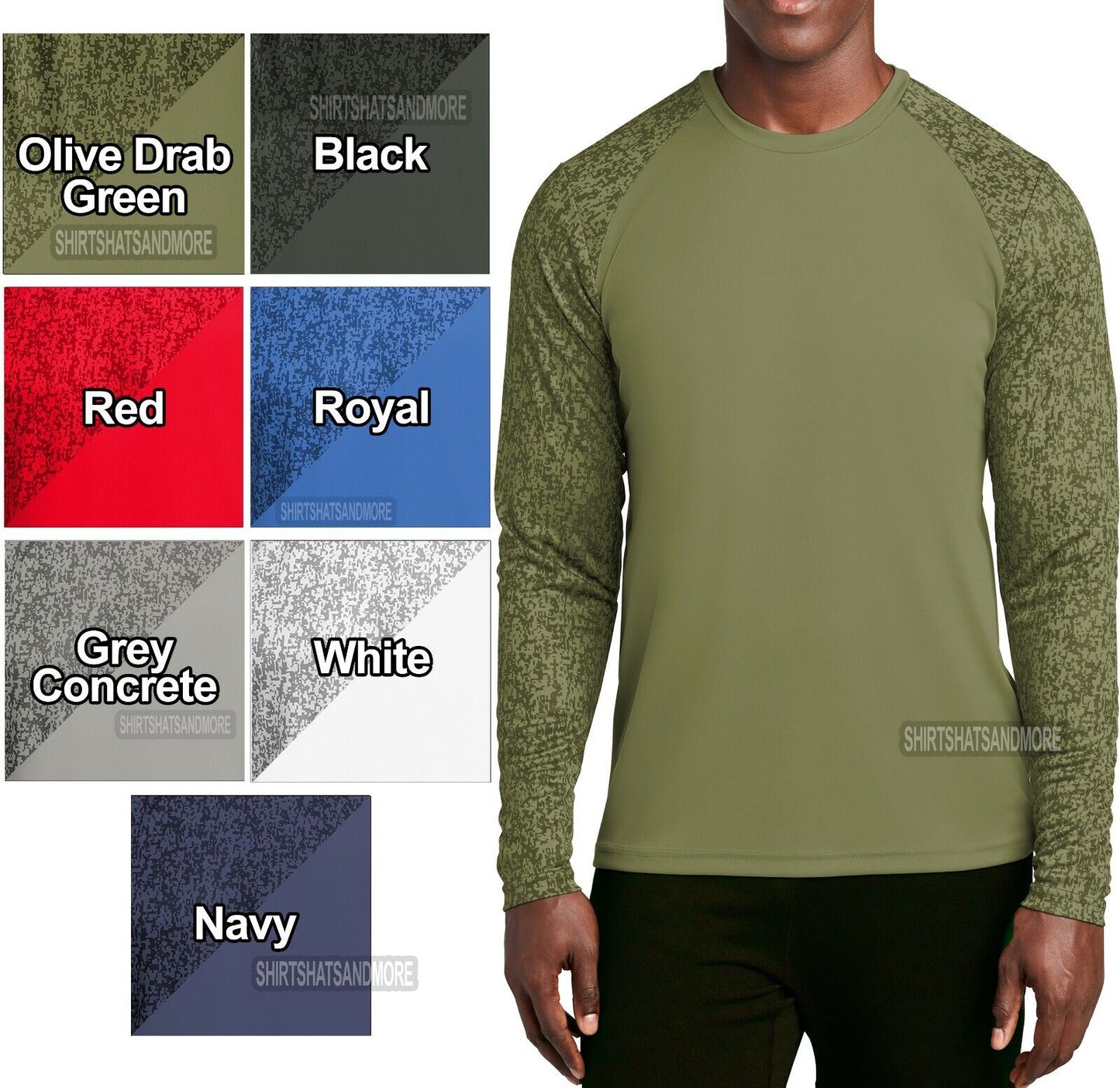 BIG MENS Long Sleeve Digital Camo T-Shirt XL, 2XL, 3XL, 4XL Moisture Wicking Tee