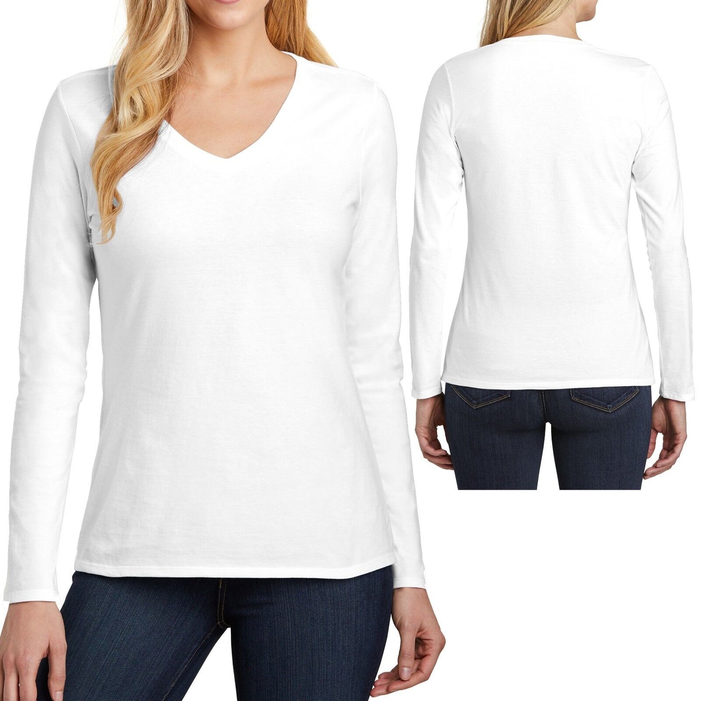 Ladies Plus Size Long Sleeve T-Shirt V-Neck Soft Cotton Womens Tee XL 2XL 3XL 4X