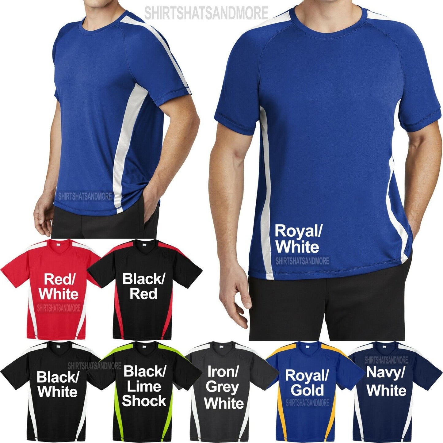 Mens Moisture Wicking T-Shirt Color Block dri-fit Performance XS - XL 2X 3X 4X