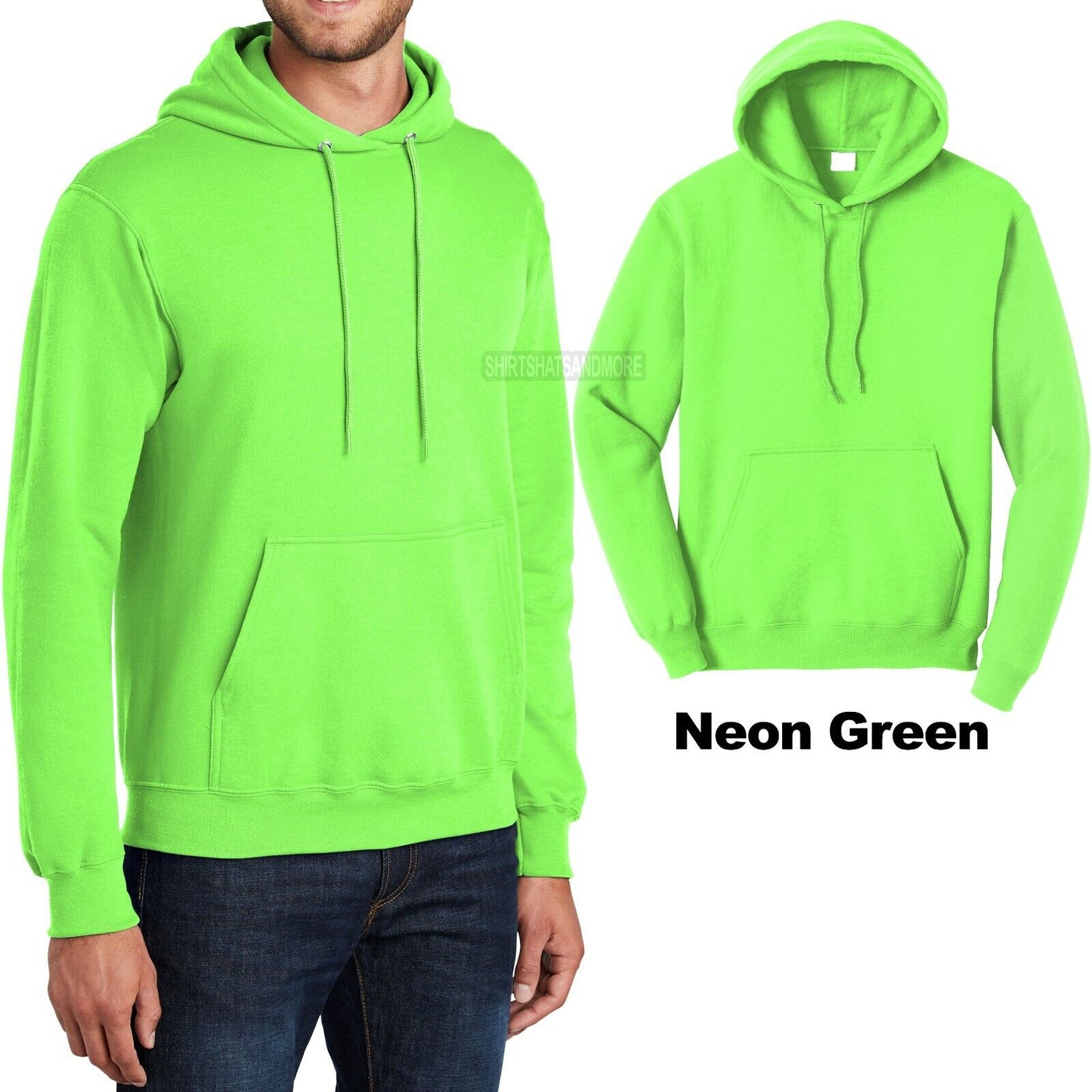 Mens Pullover NEON GREEN Hoodie Adult Sizes S M L XL-4XL Hooded Sweatshirt Hoody