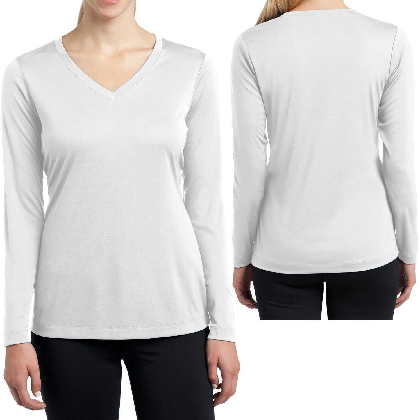 Ladies Long Sleeve T-Shirt V-Neck Moisture Wicking Base Layer Womens XS-XL 2X-4X