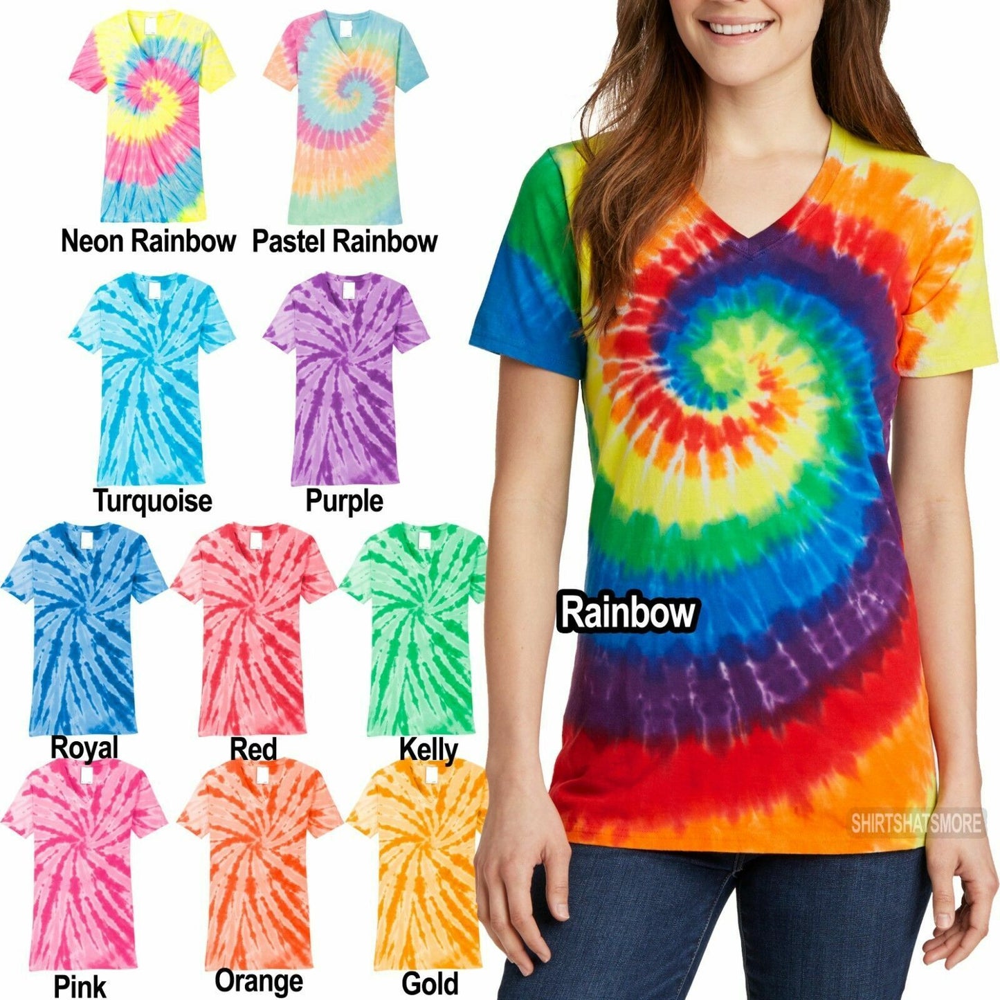 Ladies Plus Size Tie Dye T-Shirt V-NECK Cotton Tye Die Womens XL, 2XL, 3XL, 4XL