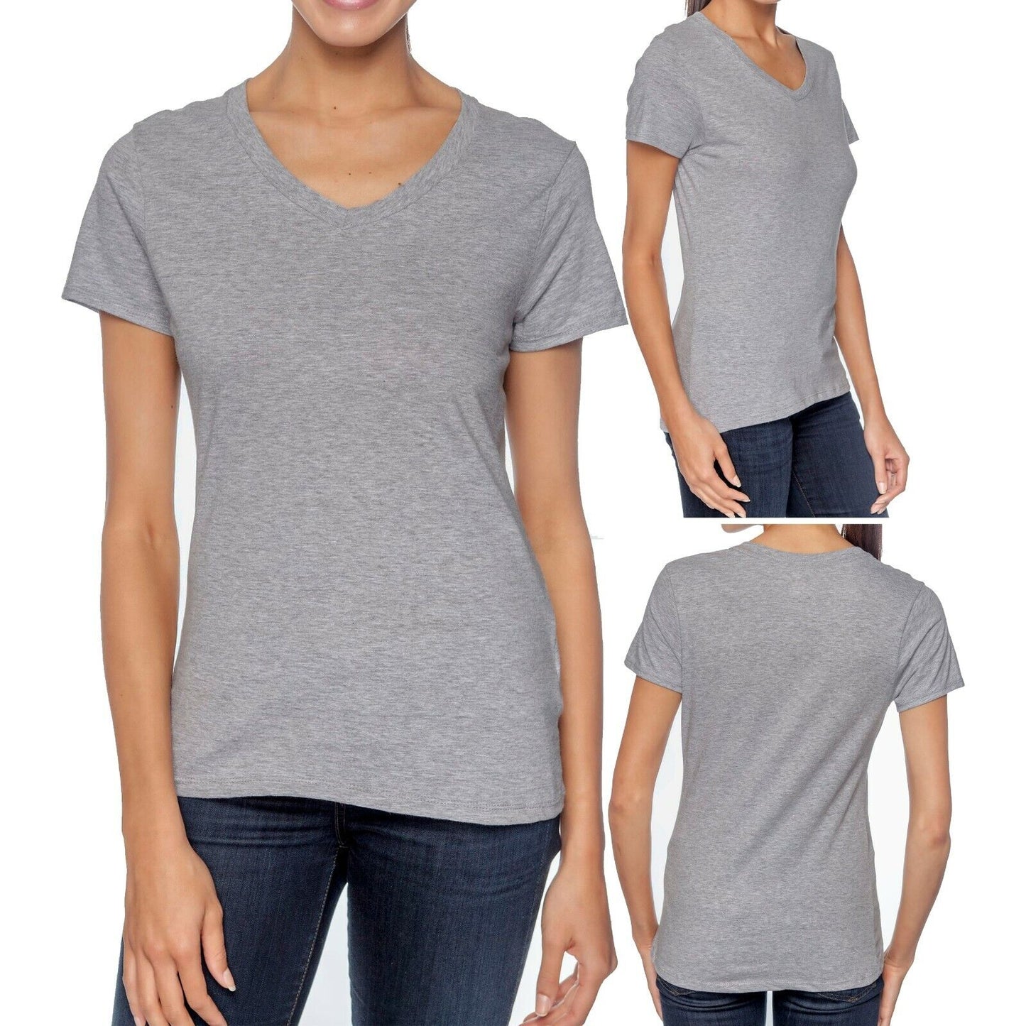 Hanes Ladies V-Neck T-Shirt 100% Cotton Nano Tee Top XS-2XL Womens Tee NEW