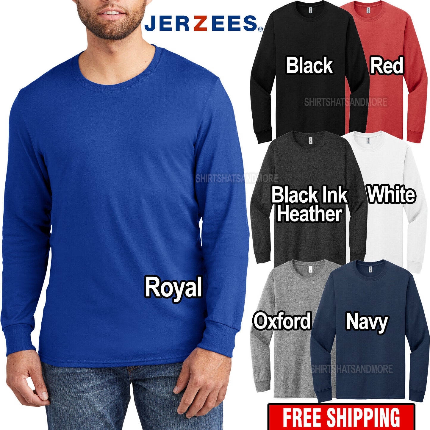 Mens Jerzees Premium Soft Blend Ring Spun Long Sleeve T-Shirt Classic Fit Tee