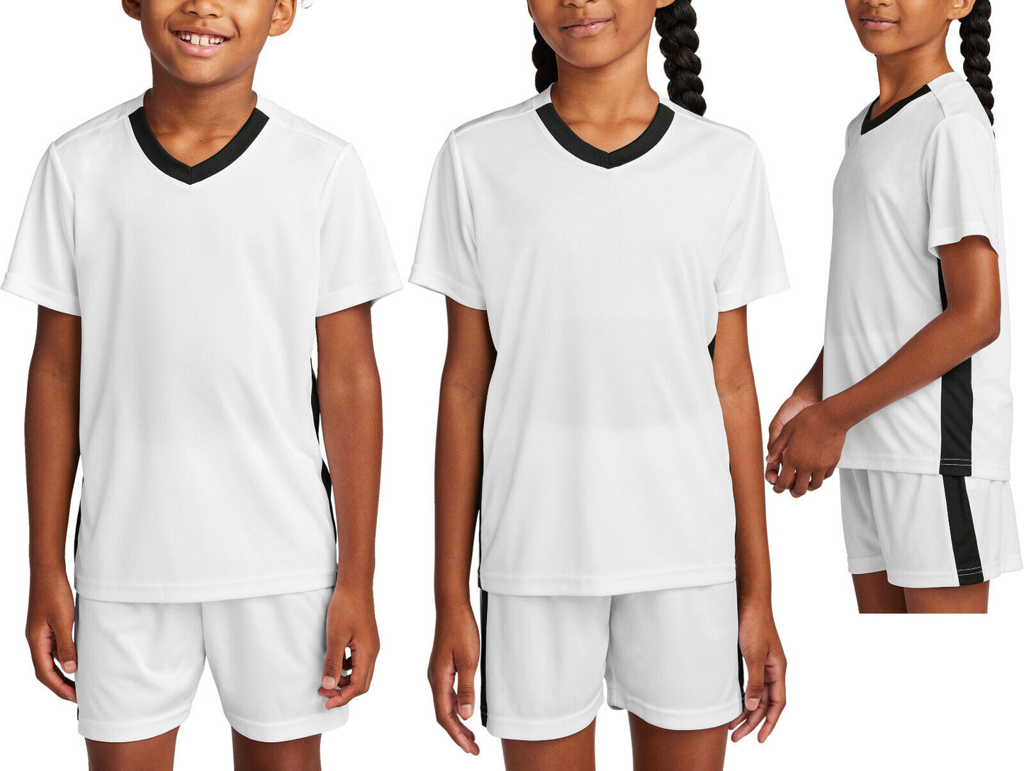 Kids V-Neck Moisture Wicking Color Block Team T-Shirt Youth Child UPF 30+ XS-XL