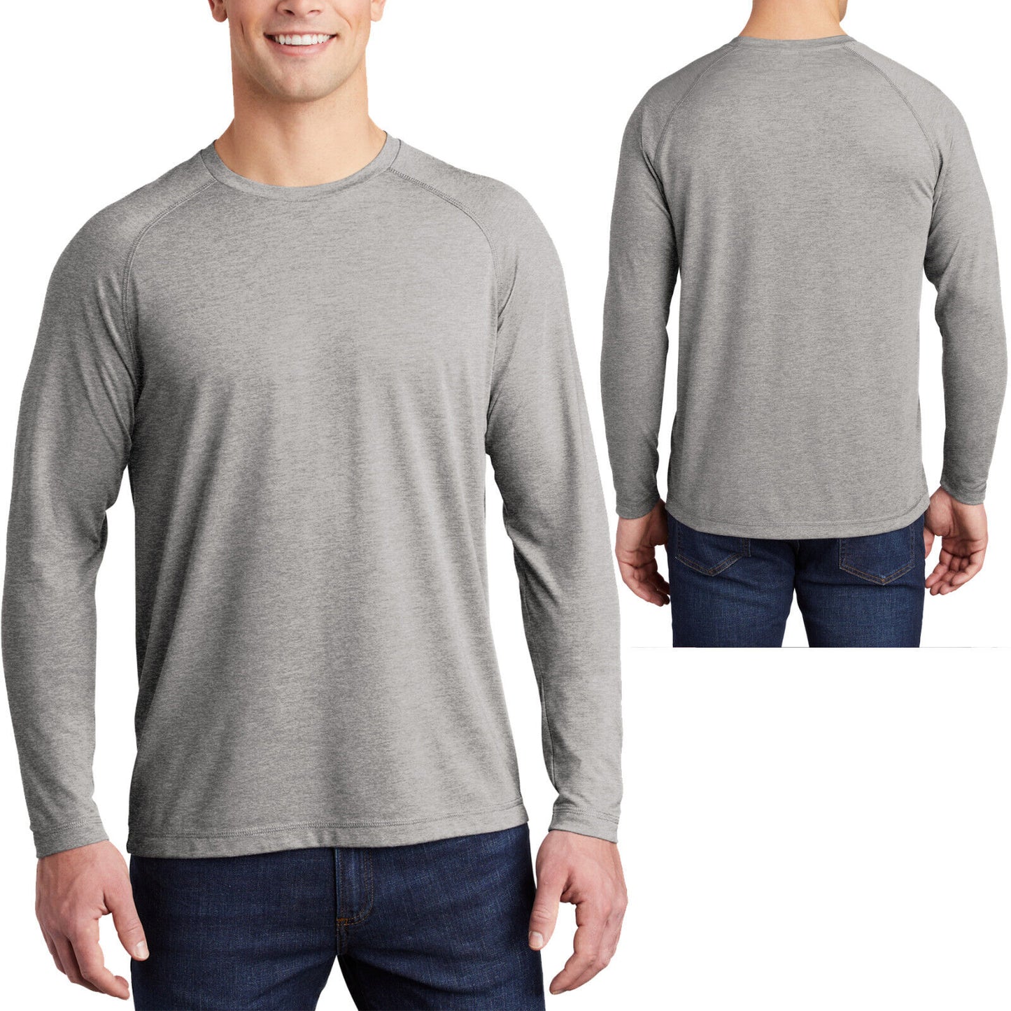 Mens Tri Blend Soft Moisture Wicking T-Shirt Long Sleeve Raglan Tee XS-4XL NEW!