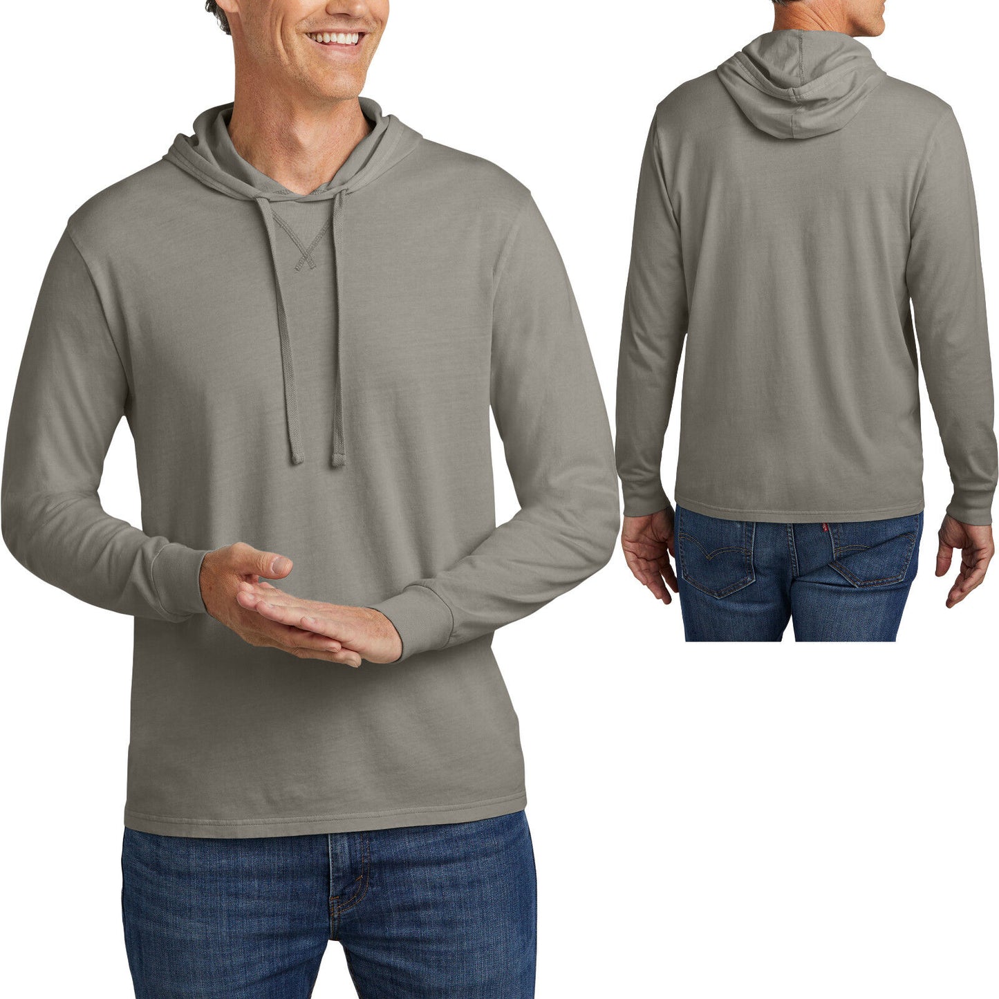 Mens Mineral Dye Long Sleeve Hoodie Tee 100% Ringspun Organic Cotton T-Shirt NEW