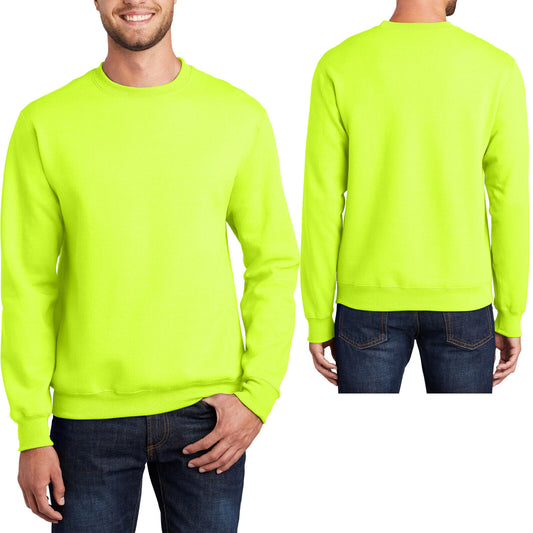 High Visibility Mens Crew Neck Fleece Pullover Sweatshirt Wicking SAFETY Colors