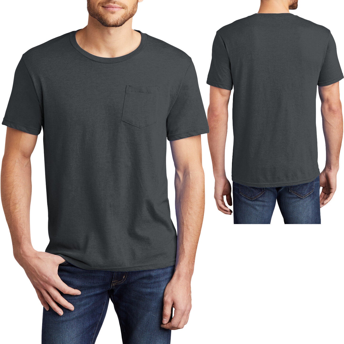 BIG MENS Heather Crew Neck T-Shirt with POCKET Tee Size XL, 2XL, 3XL, 4XL NEW