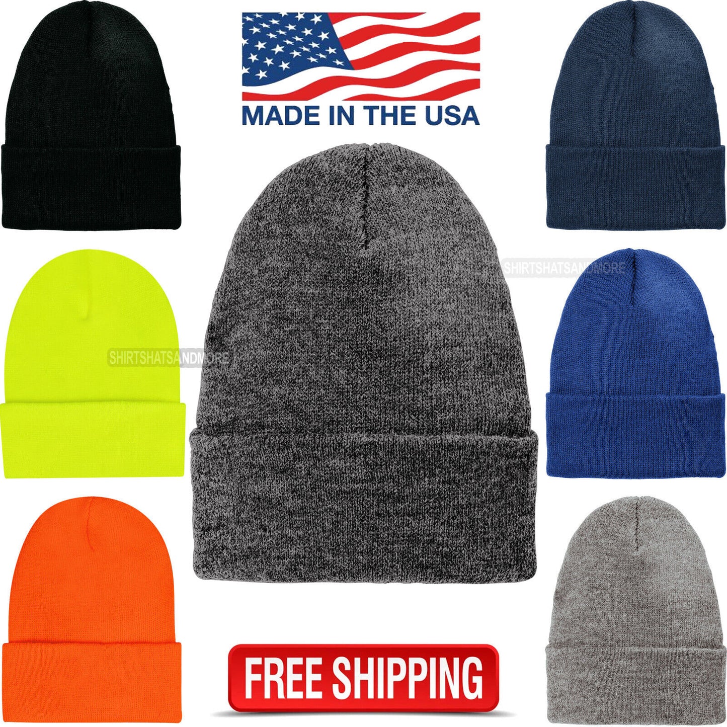 Men & Women Warm Winter Made in the USA America Cuffed Beanie 7 Colors NEW!