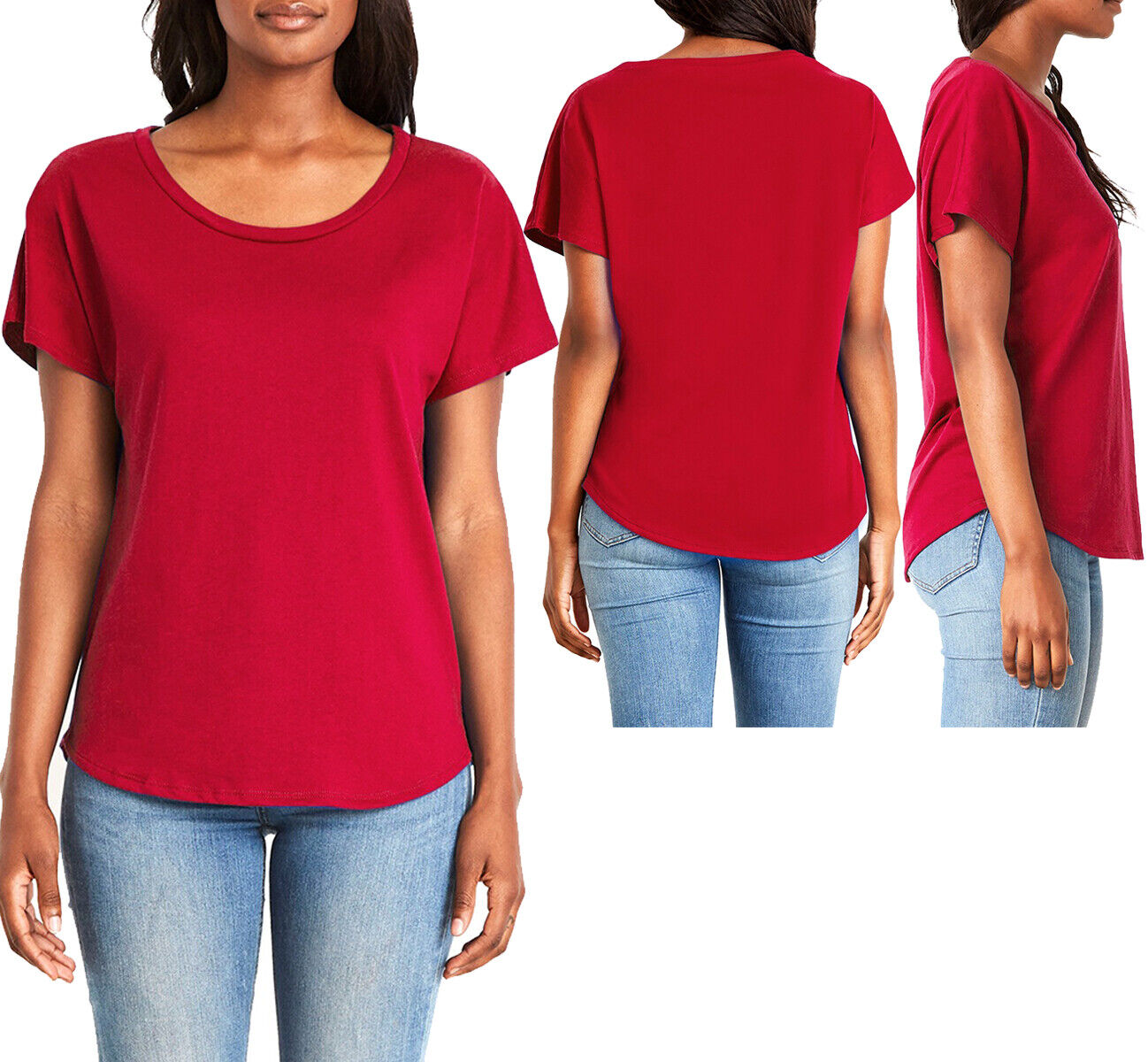 Ladies Dolman T-Shirt Cotton/Poly Relaxed Fit Womens Top Tee XS-XL, 2XL, 3XL